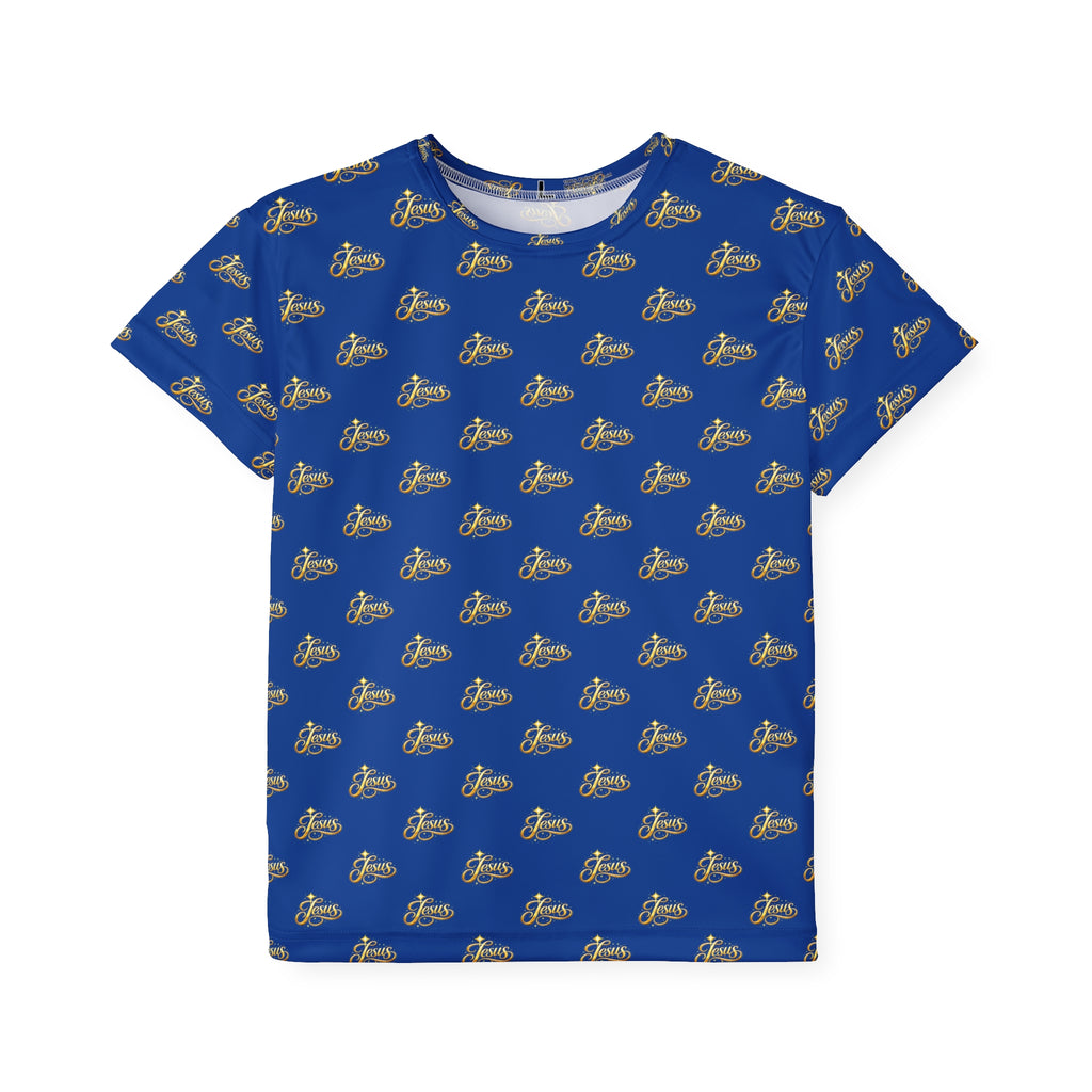 Youth Jesus Sports Jersey – Blue All-Over Print Christian Athletic Shirt | Kids Faith Sportswear