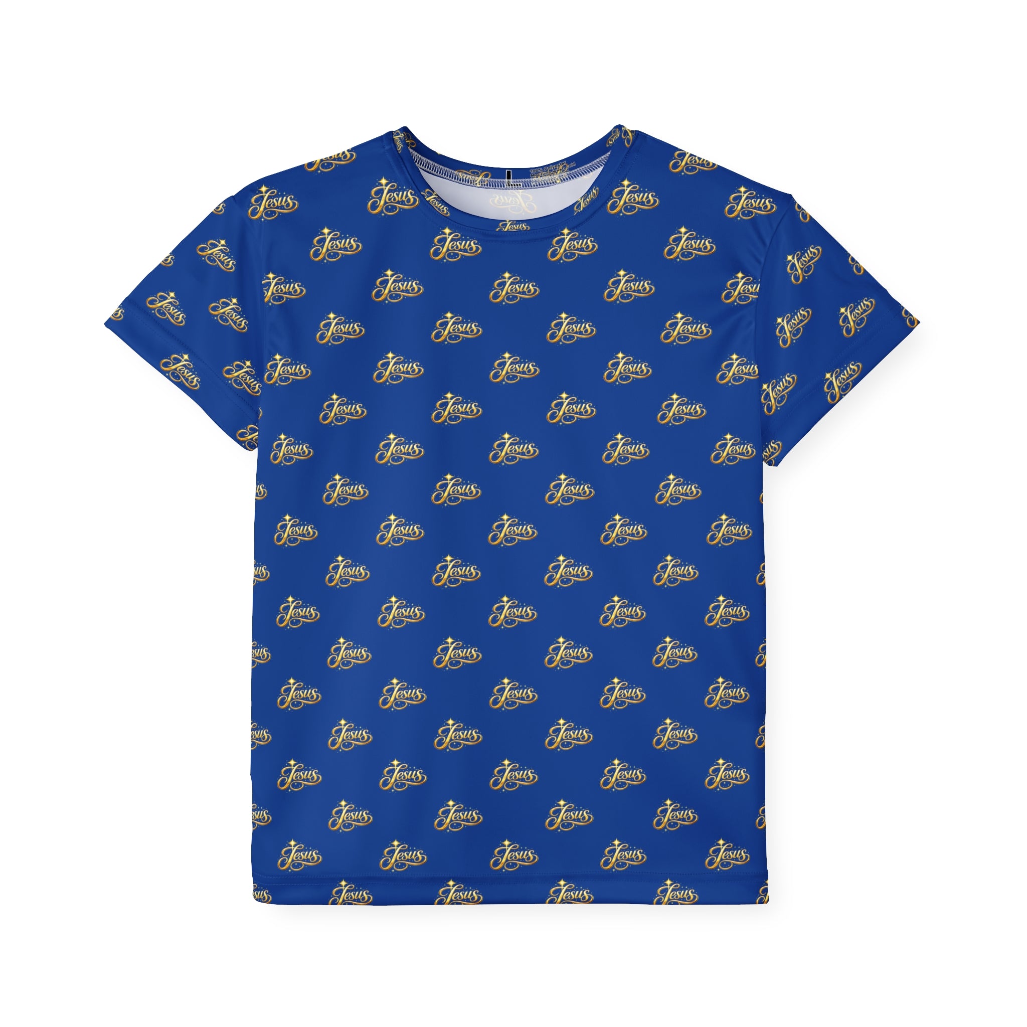 Youth Jesus Sports Jersey – Blue All-Over Print Christian Athletic Shirt | Kids Faith Sportswear