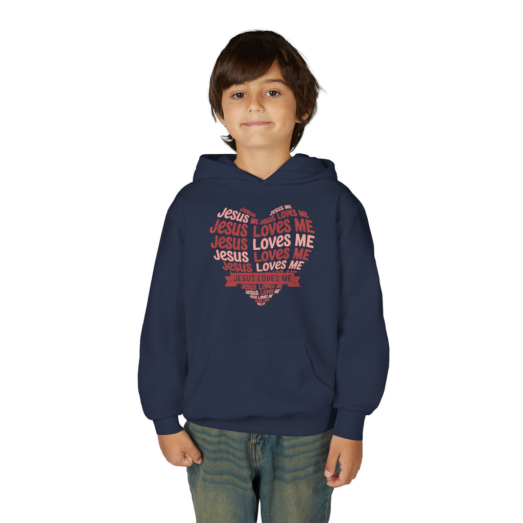 Jesus Loves Me Youth Hoodie – Heart Word Cloud Christian Kids Sweatshirt | Faith Inspired Kids Apparel