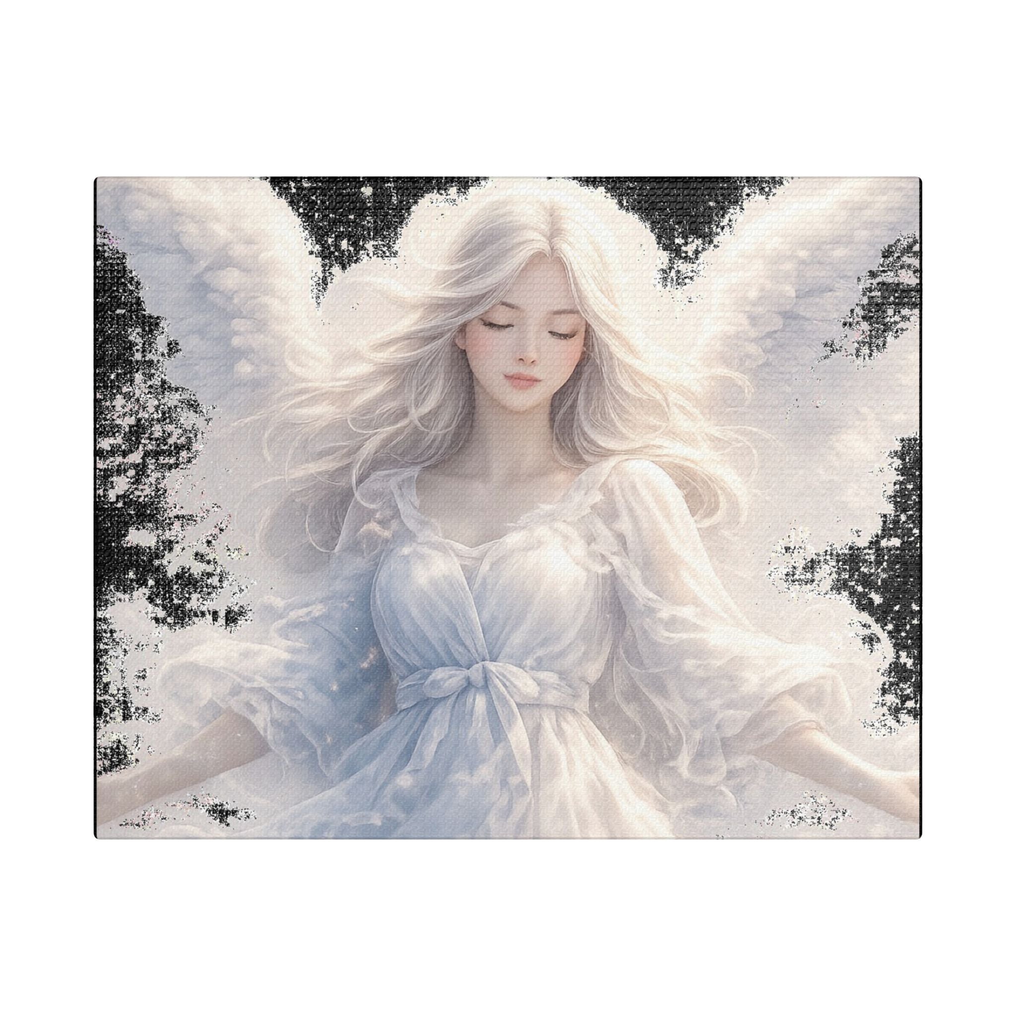 Angelic White Guardian Canvas — Serene Angel Nursery Wall Art