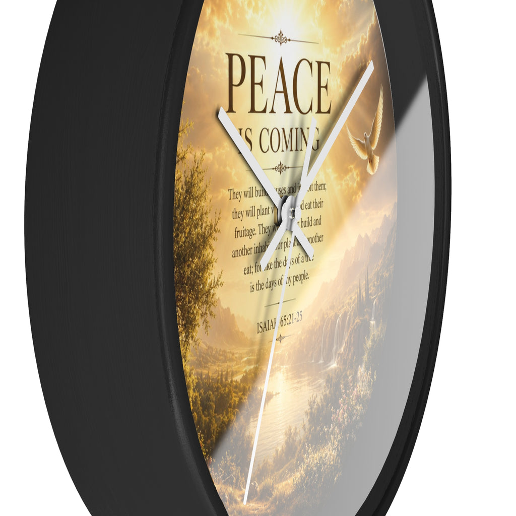Peace Is Coming Wall Clock | Inspirational Christian Dove Decor | Silent Sunrise Quote Clock