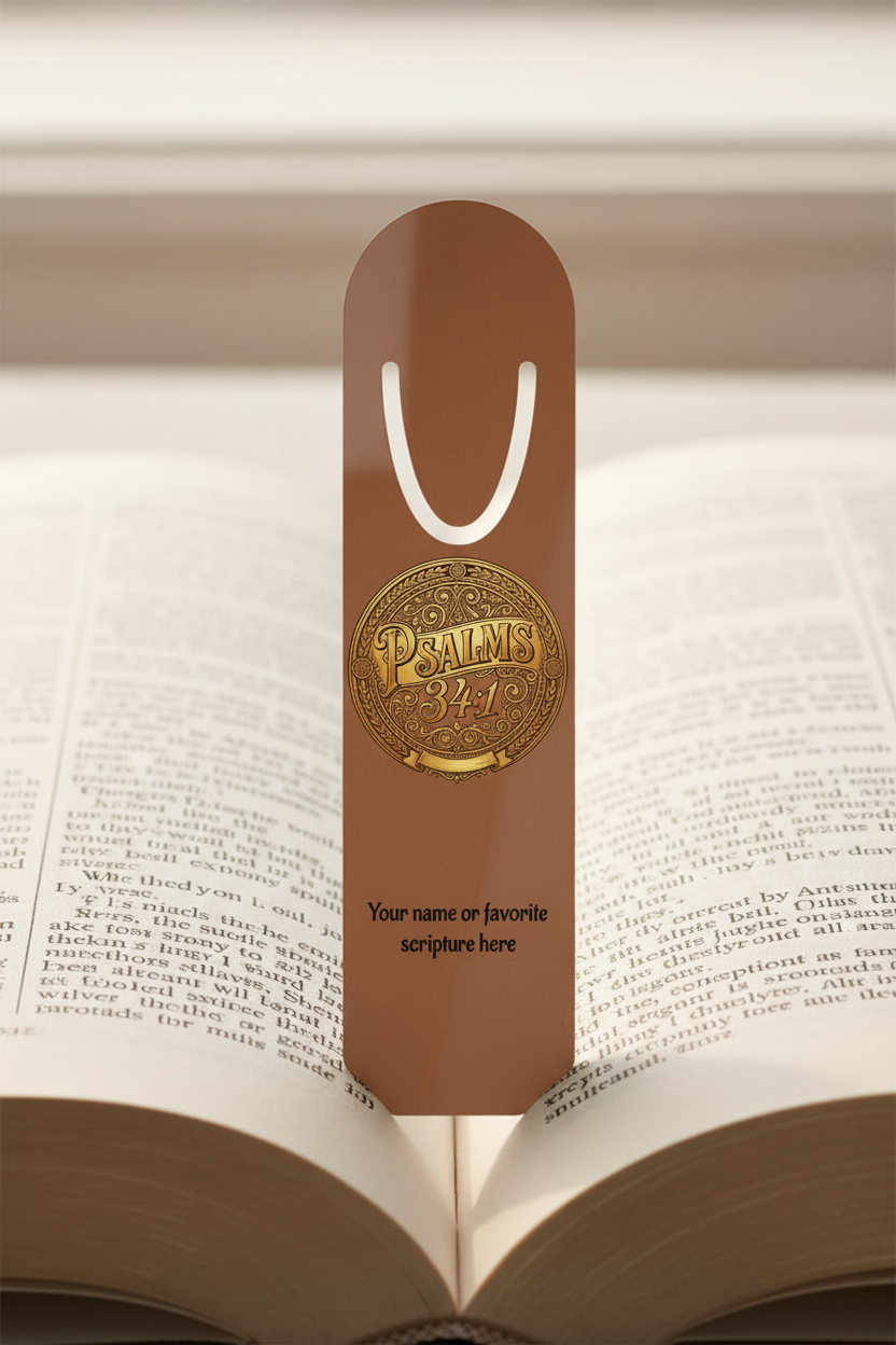 Personalized Faith Metal Bookmark | Psalms 34:1 Christian Bookmark | Custom Bible Verse Reading Gift