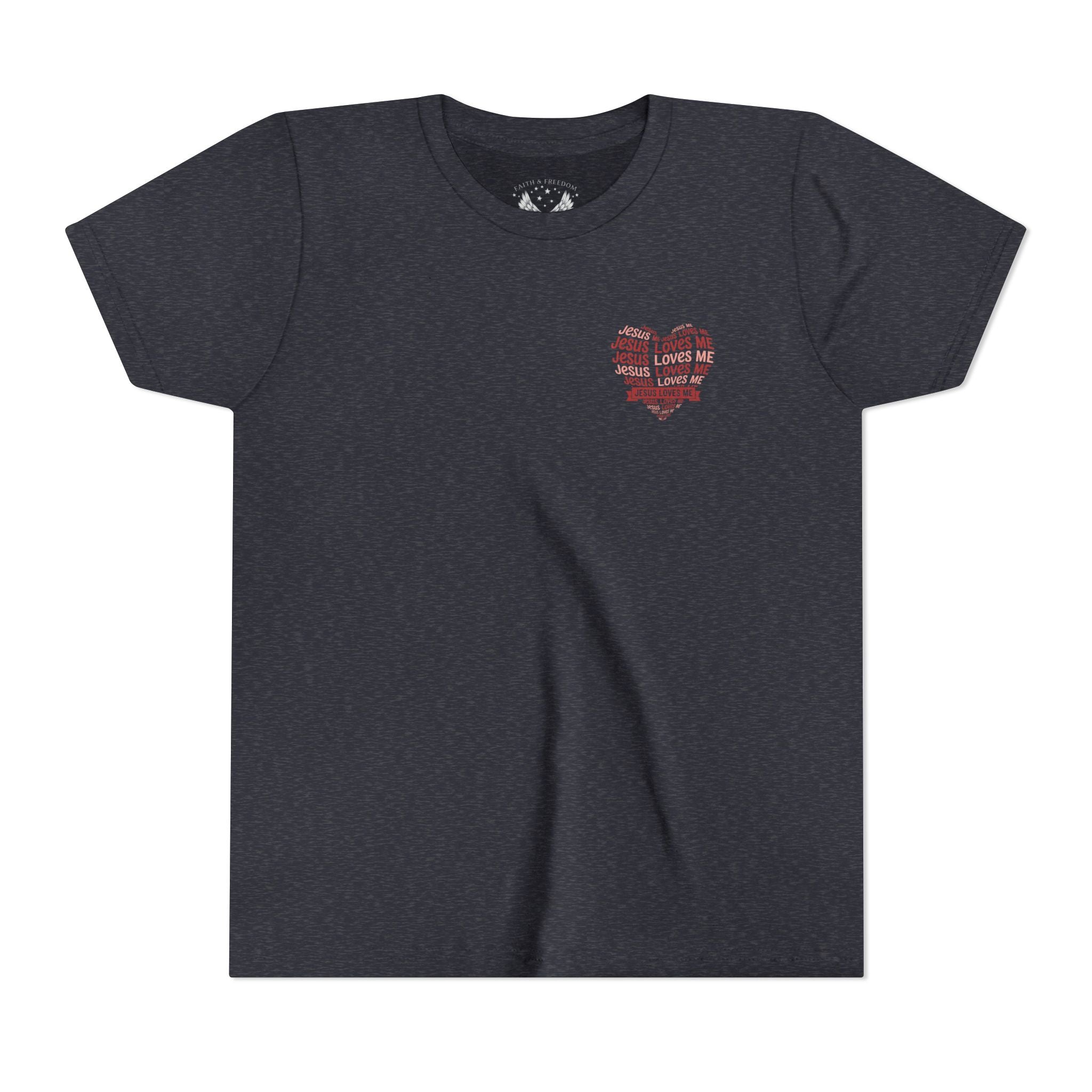 Jesus Loves Me Youth T-Shirt – Heart Word Cloud Christian Kids Tee | Faith Inspired Youth Shirt