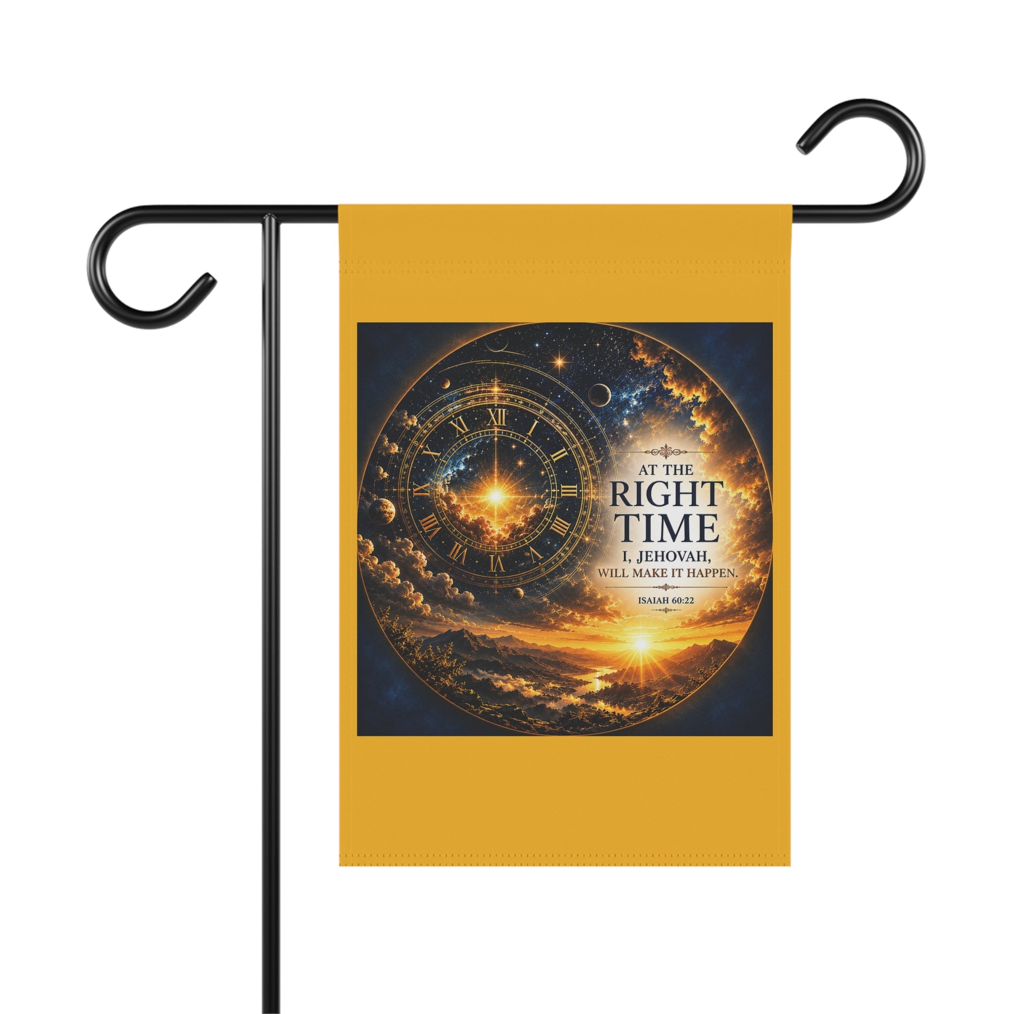 At the Right Time Garden Flag | Inspirational Bible Verse Banner | Celestial Sunrise Outdoor Decor