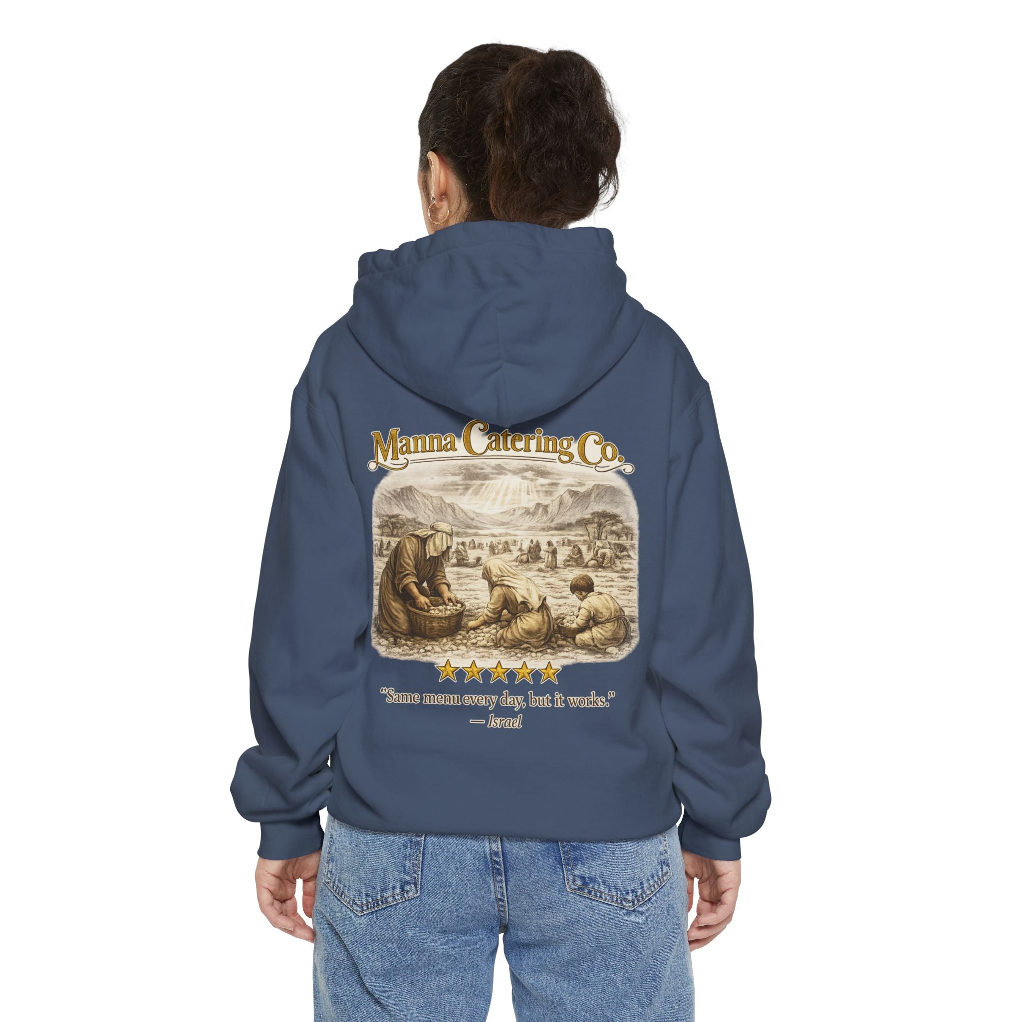 Manna Catering Co. – Hoodie | “Manna Review” Vintage Graphic – Five-Star Faith Series