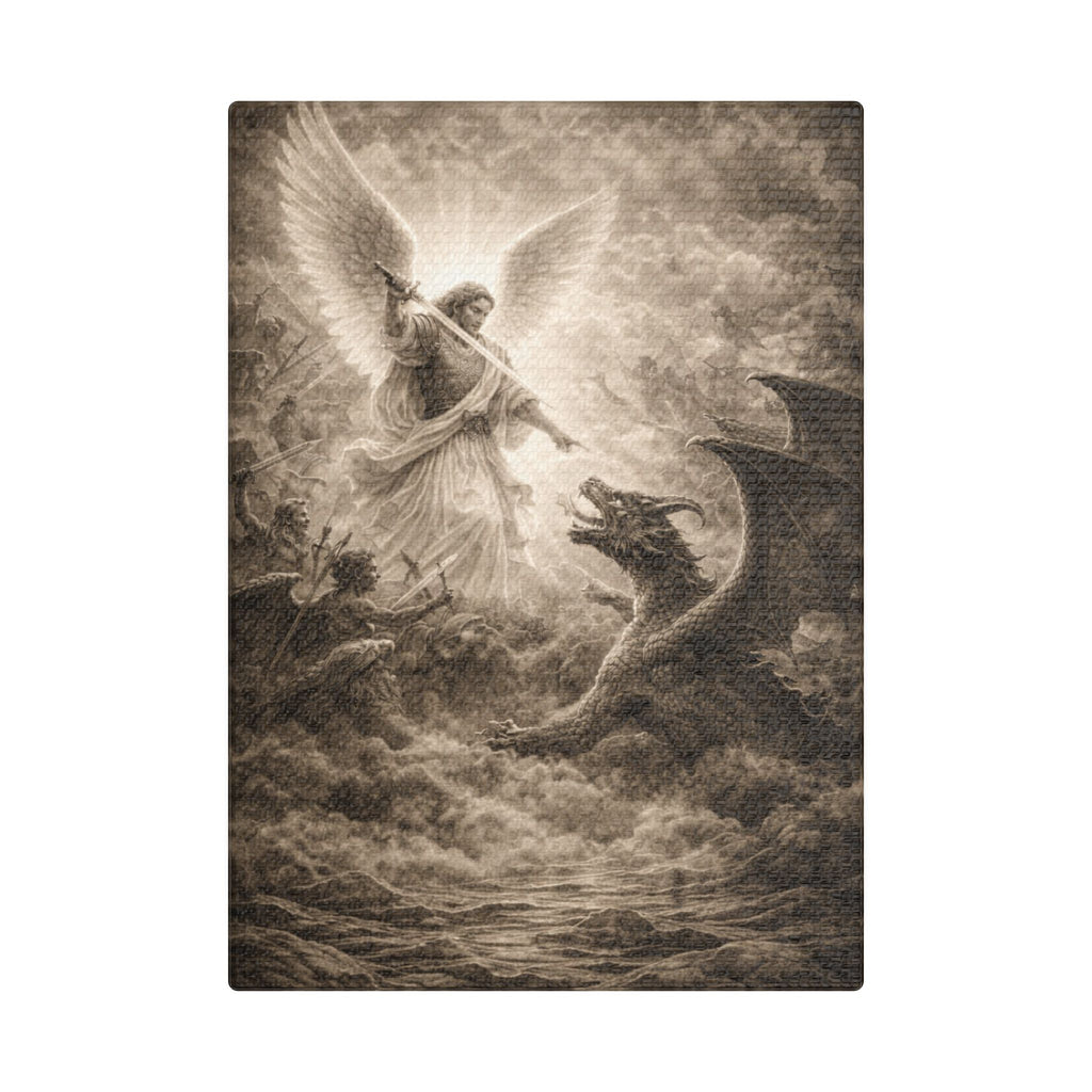 Michael the Archangel vs Dragon Canvas – Biblical Spiritual Warfare Wall Art