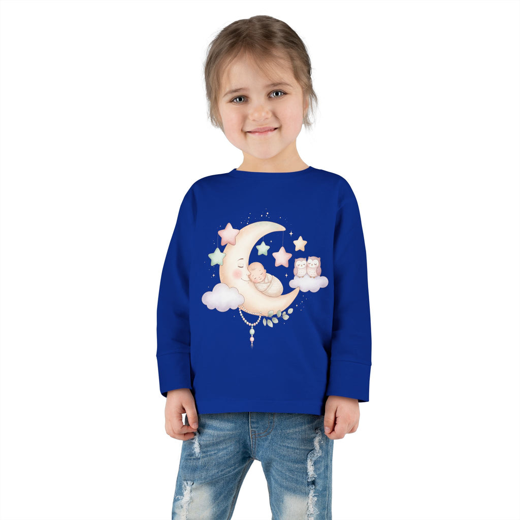 Baby Moon & Owl Toddler Long Sleeve Tee – Pastel Sleepy Moon Nursery Shirt | Cozy Toddler Pajama Style Tee