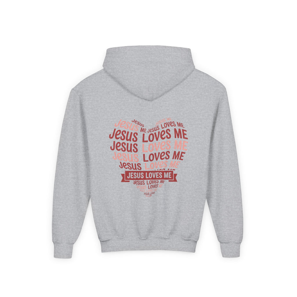Jesus Loves Me Youth Hoodie – Heart Word Cloud Christian Kids Sweatshirt | Faith Inspired Kids Apparel
