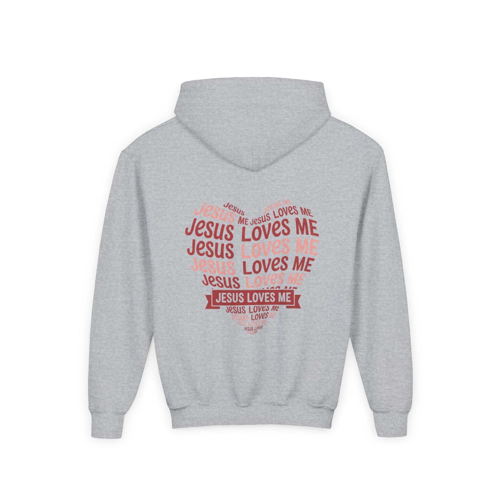Jesus Loves Me Youth Hoodie – Heart Word Cloud Christian Kids Sweatshirt | Faith Inspired Kids Apparel