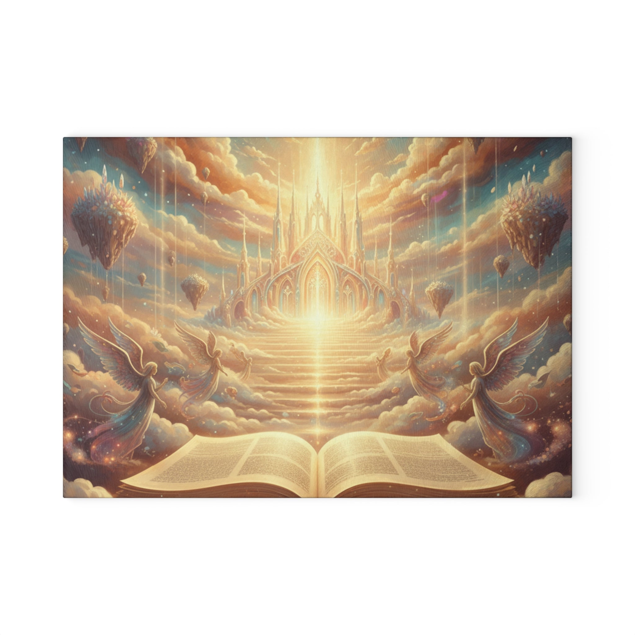 Heavenly Cathedral Glass Cutting Board – Angel & Open Book Christian Kitchen Decor | Inspirational Faith Kitchen Art