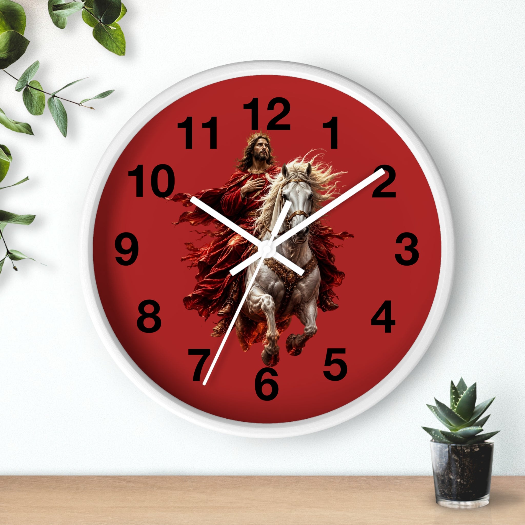 Jesus on White Horse Wall Clock | Christian Biblical Home Decor | Faith Inspired Silent Wall Clock