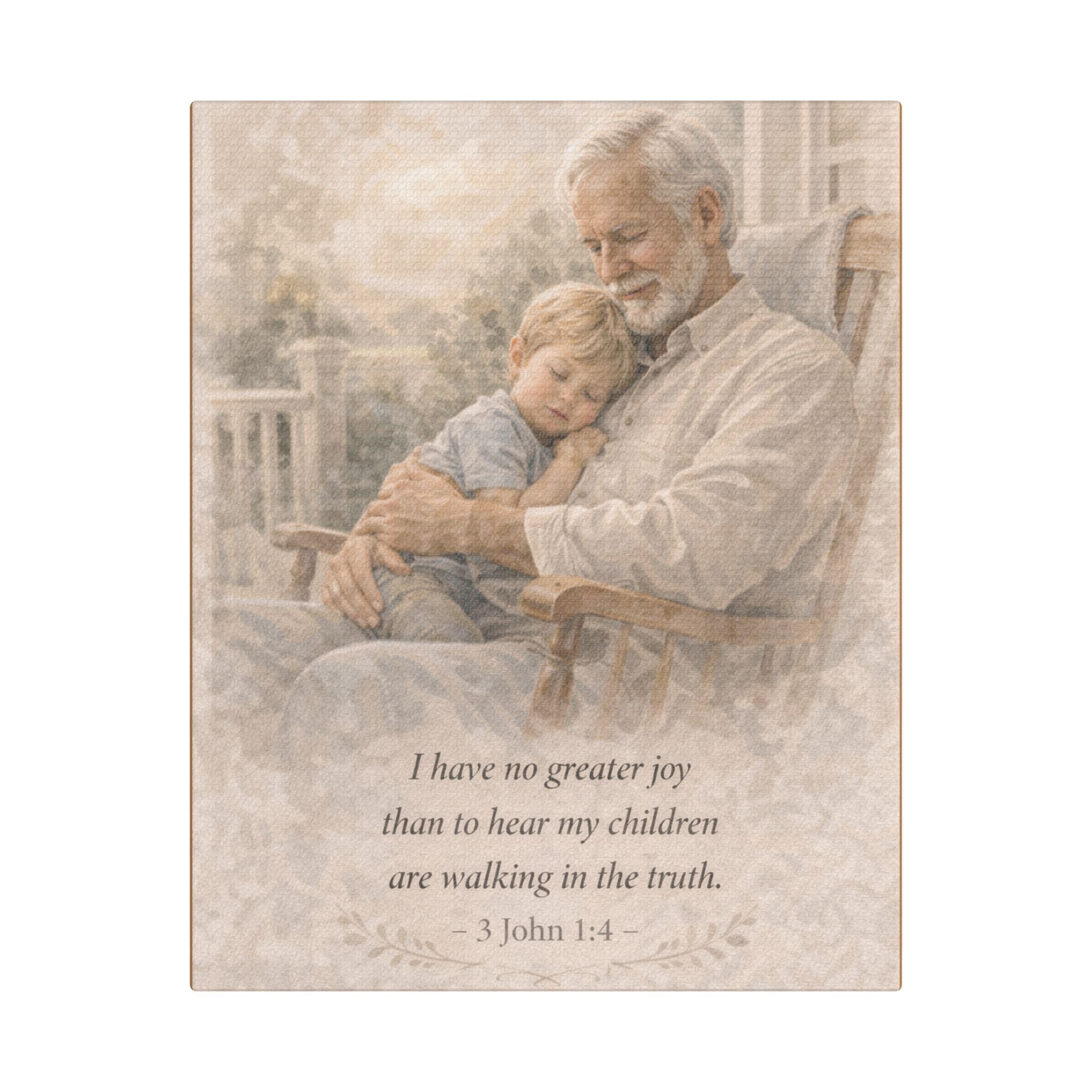 Grandfather and Grandson Canvas Print – 3 John 1:4 Scripture Wall Art | Faith Inspired Family Artwork