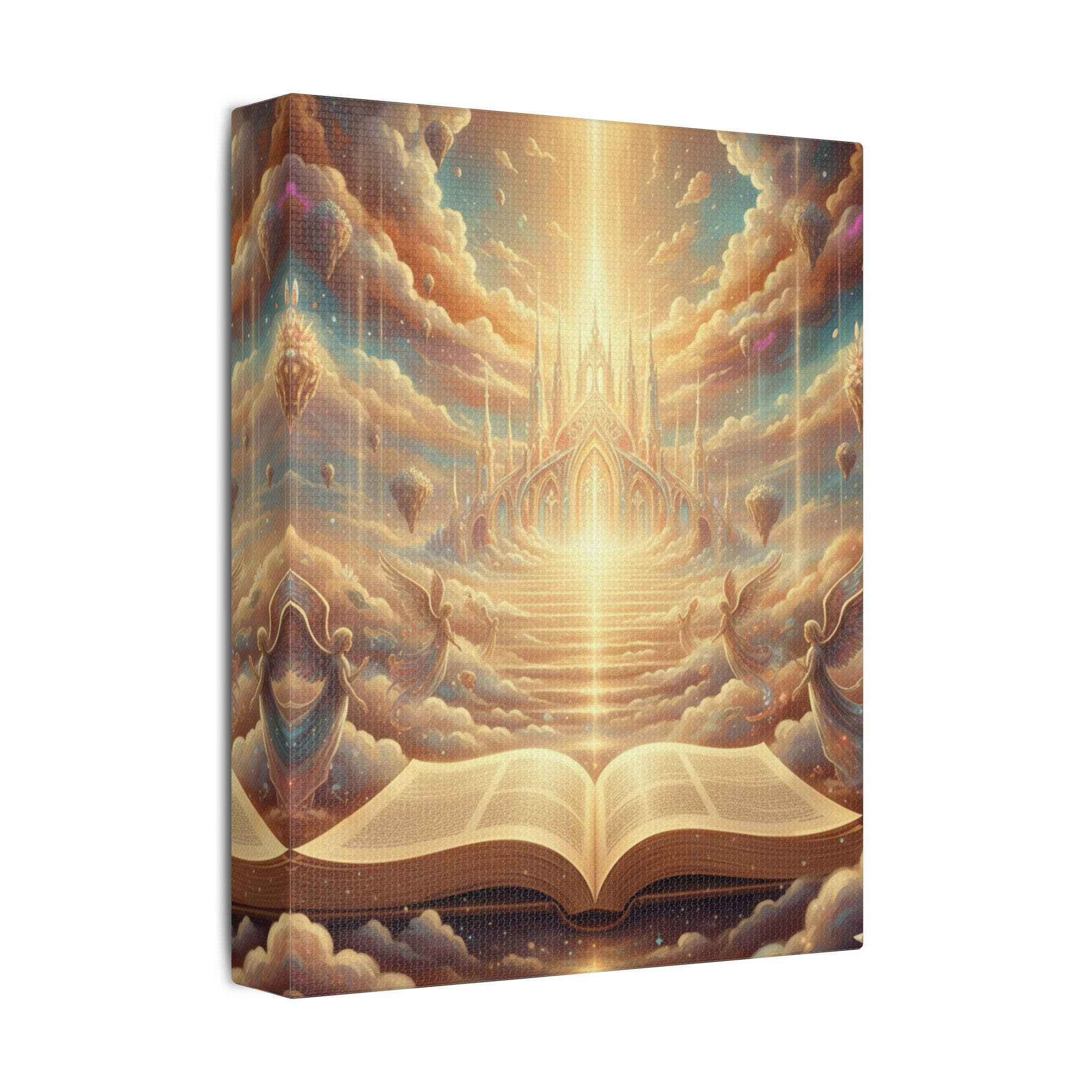 Heavenly Scripture Canvas — Radiant Open Bible Wall Art