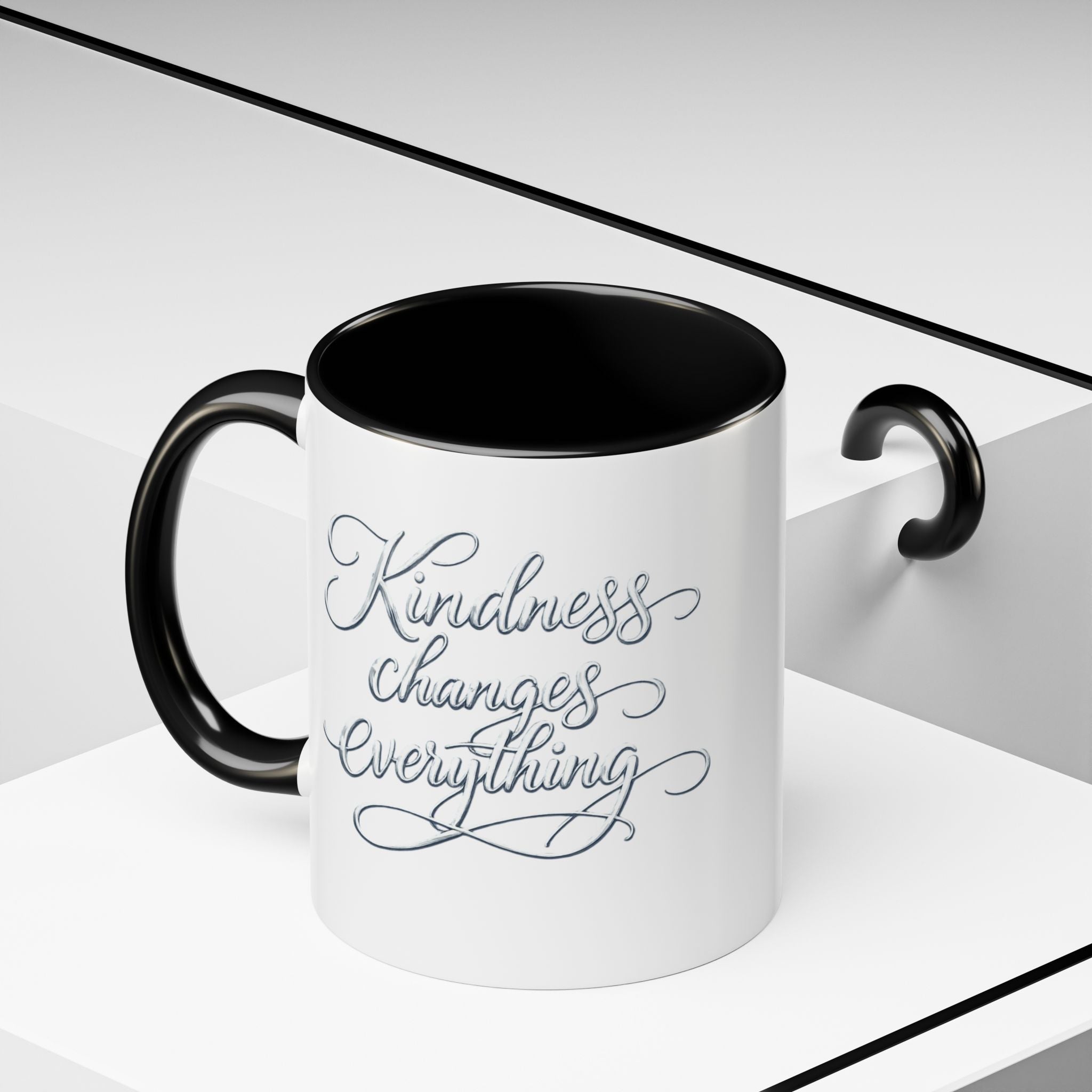 Silver-Kindness Changes Everything Accent Coffee Mug | Inspirational Ceramic Mug | Faith Freedom Creations