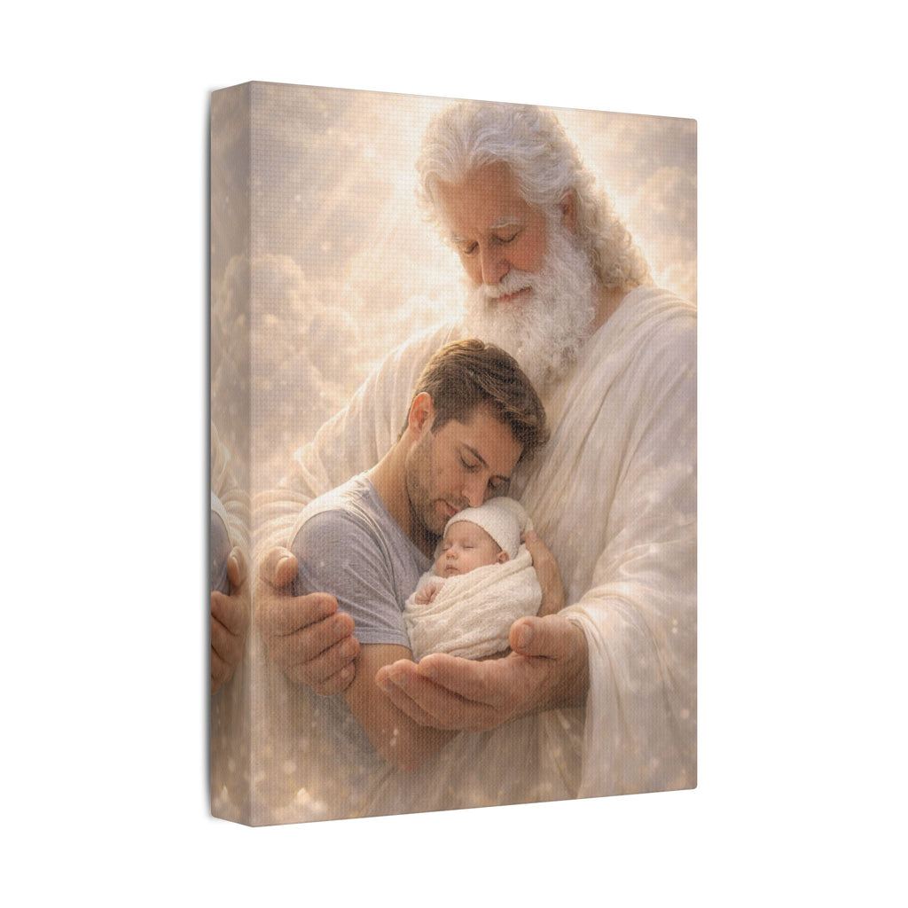 Safely in His Hands Canvas — 'Dad & Baby' Sleeping in God's Embrace Wall Art