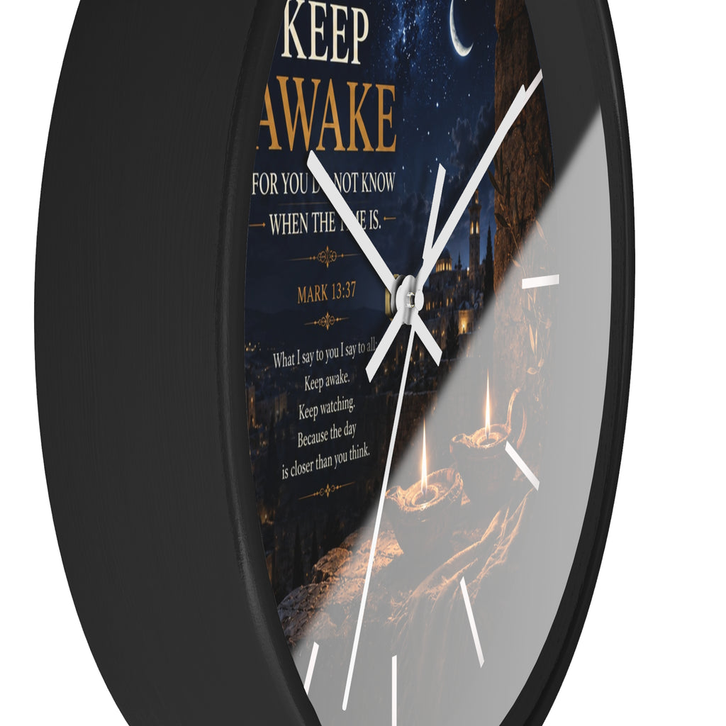 Keep Awake Wall Clock | Mark 13:37 Christian Nightscape Clock | Inspirational Faith Decor
