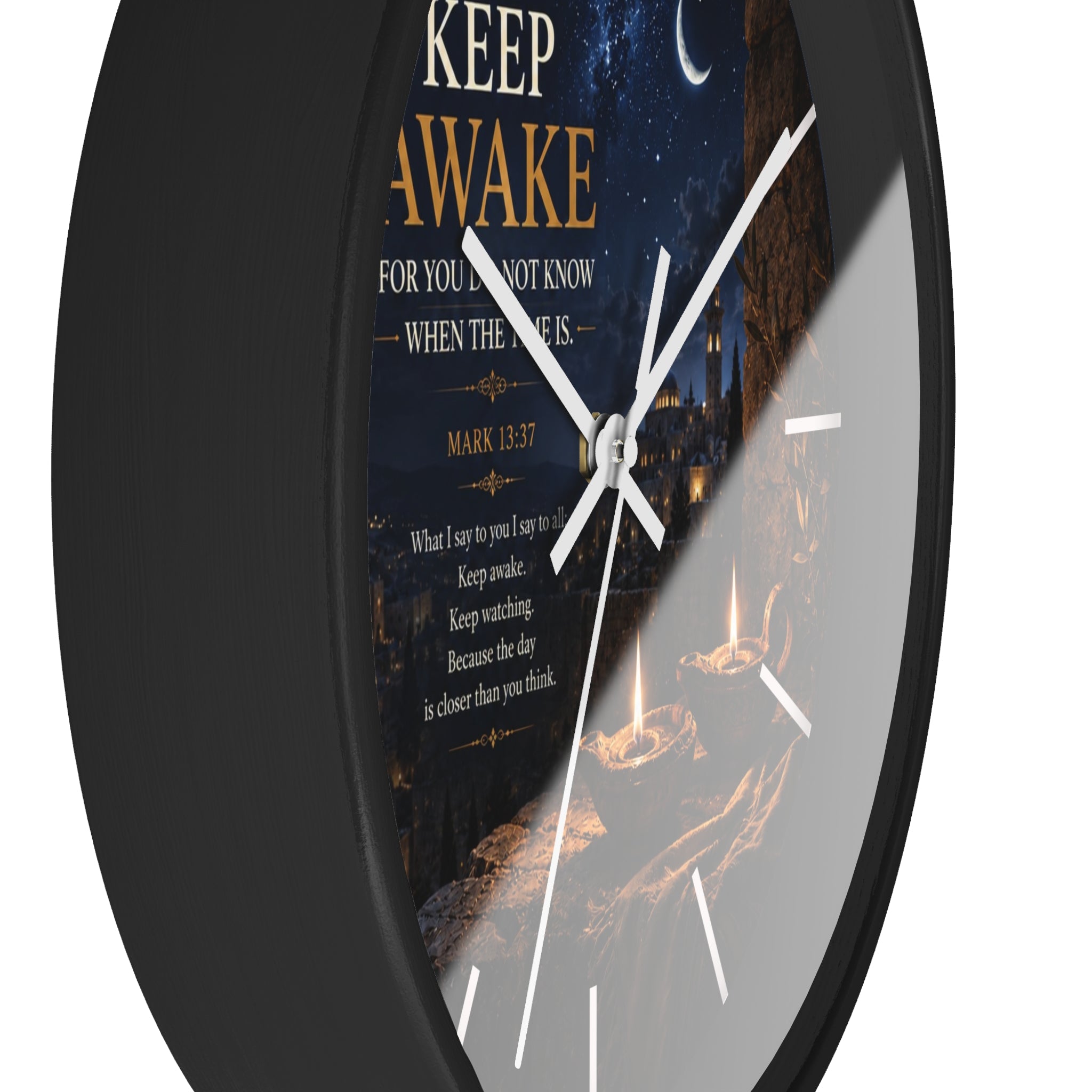 Keep Awake Wall Clock | Mark 13:37 Christian Nightscape Clock | Inspirational Faith Decor