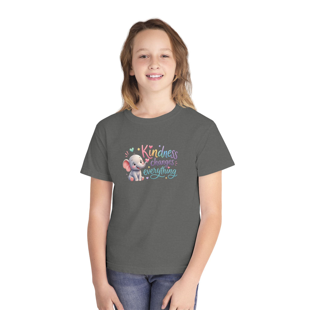 Youth Kindness Changes Everything Tee | Cute Elephant Kids Shirt | Inspirational Children’s Graphic T-Shirt