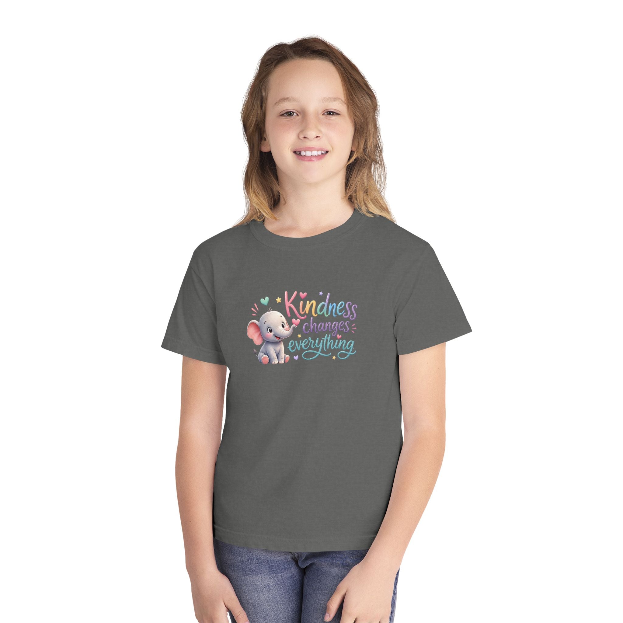 Youth Kindness Changes Everything Tee | Cute Elephant Kids Shirt | Inspirational Children’s Graphic T-Shirt