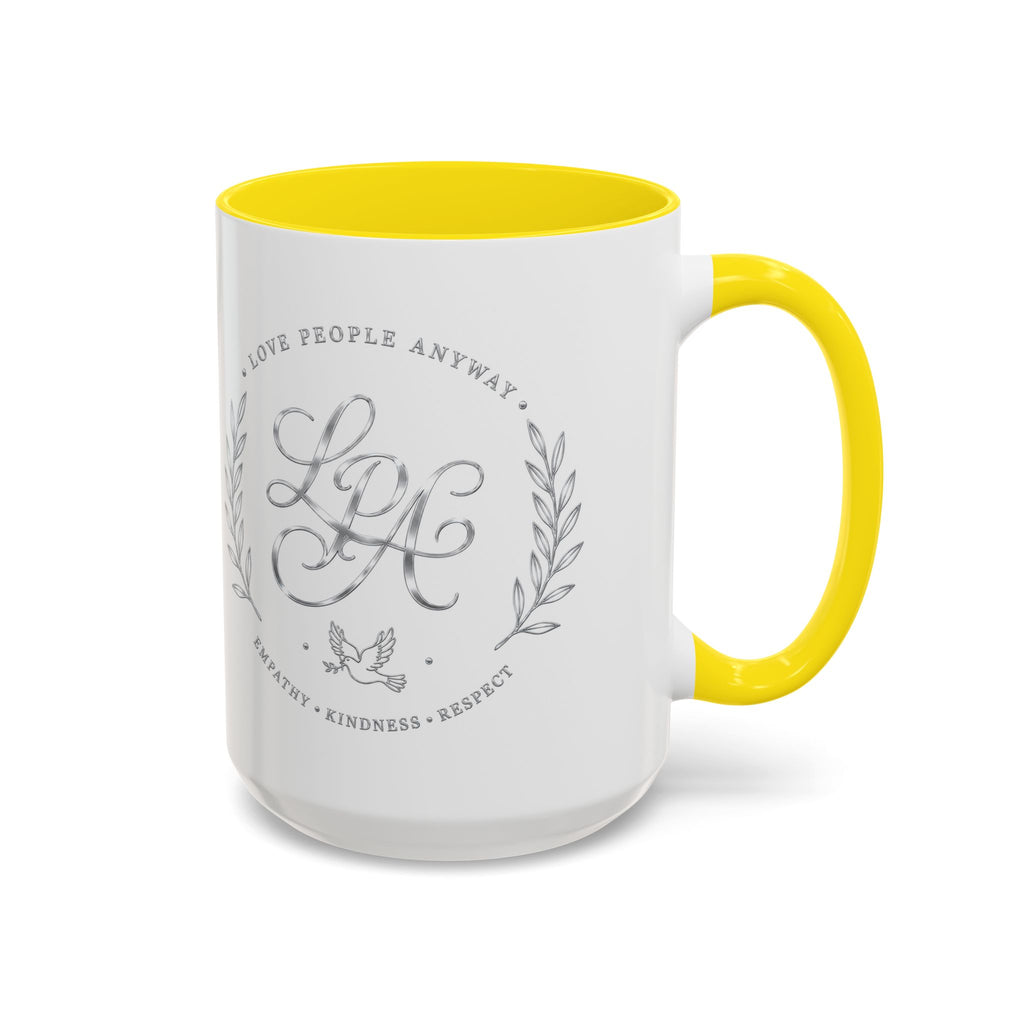 Love People Anyway Silver Accent Coffee Mug | Inspirational Monogram Mug | Faith Freedom Creations