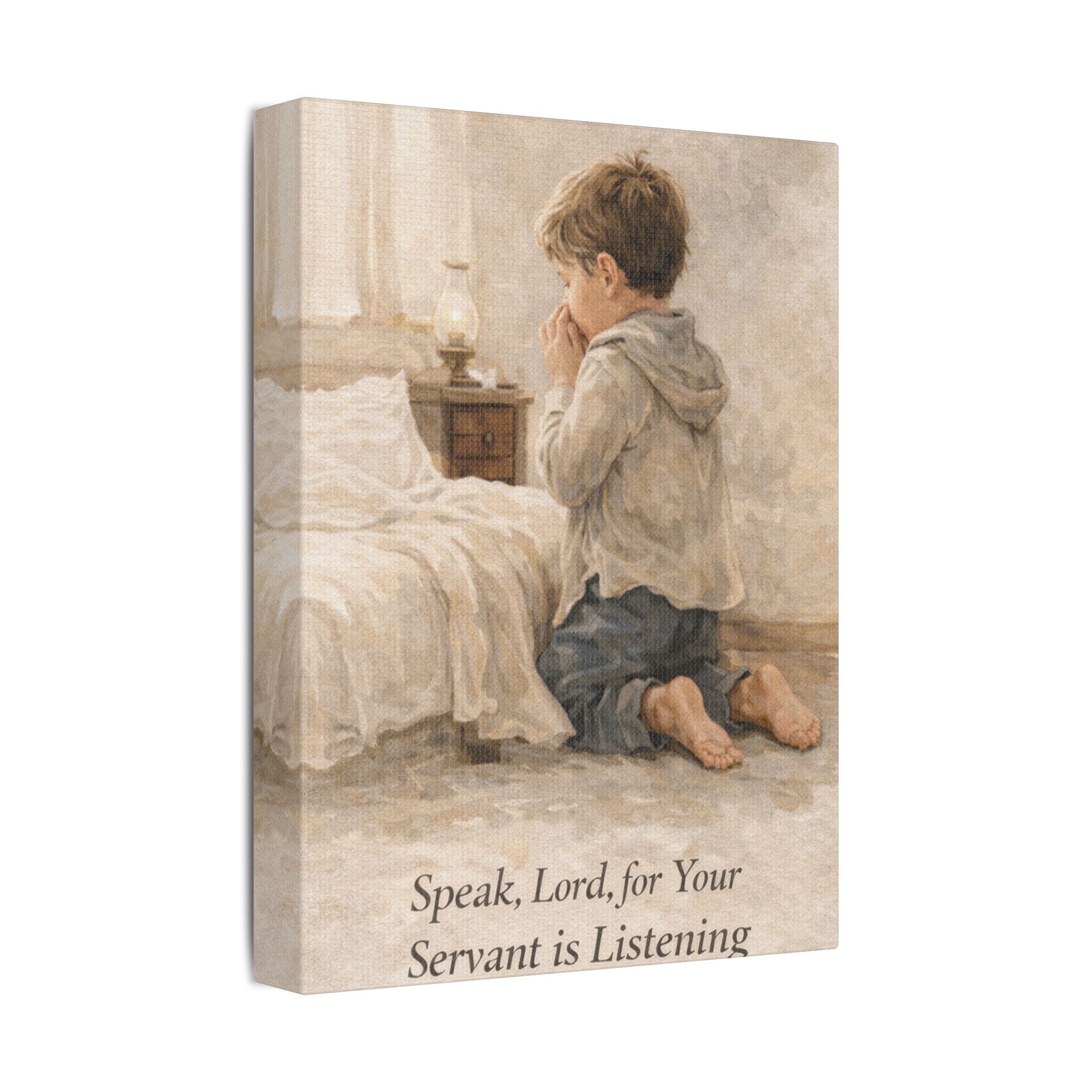 Praying Boy Canvas Wall Art – "Speak, Lord, For Your Servant Is Listening"