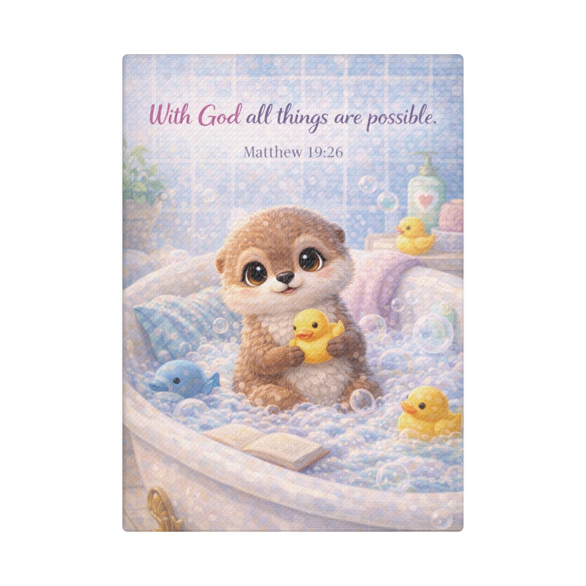 Scripture Woodland Animals – Otter – Matthew 19:26 Canvas Print