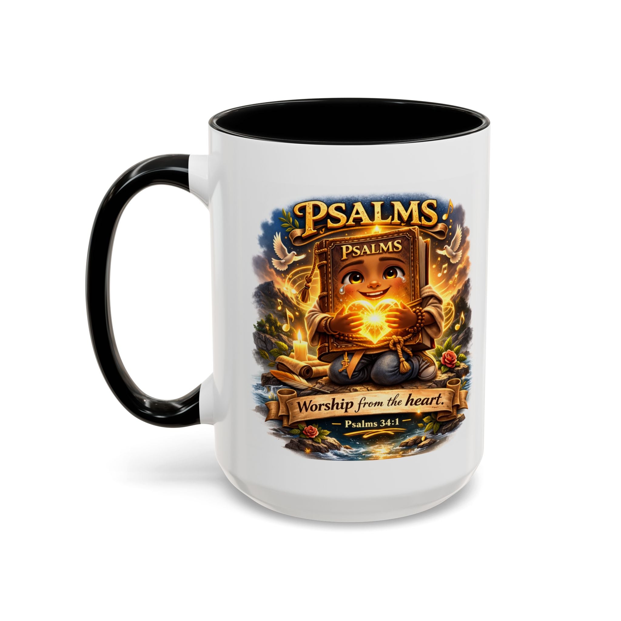 Psalms 34:1 Coffee Mug | Worship From the Heart Mug | Inspirational Christian Accent Mug