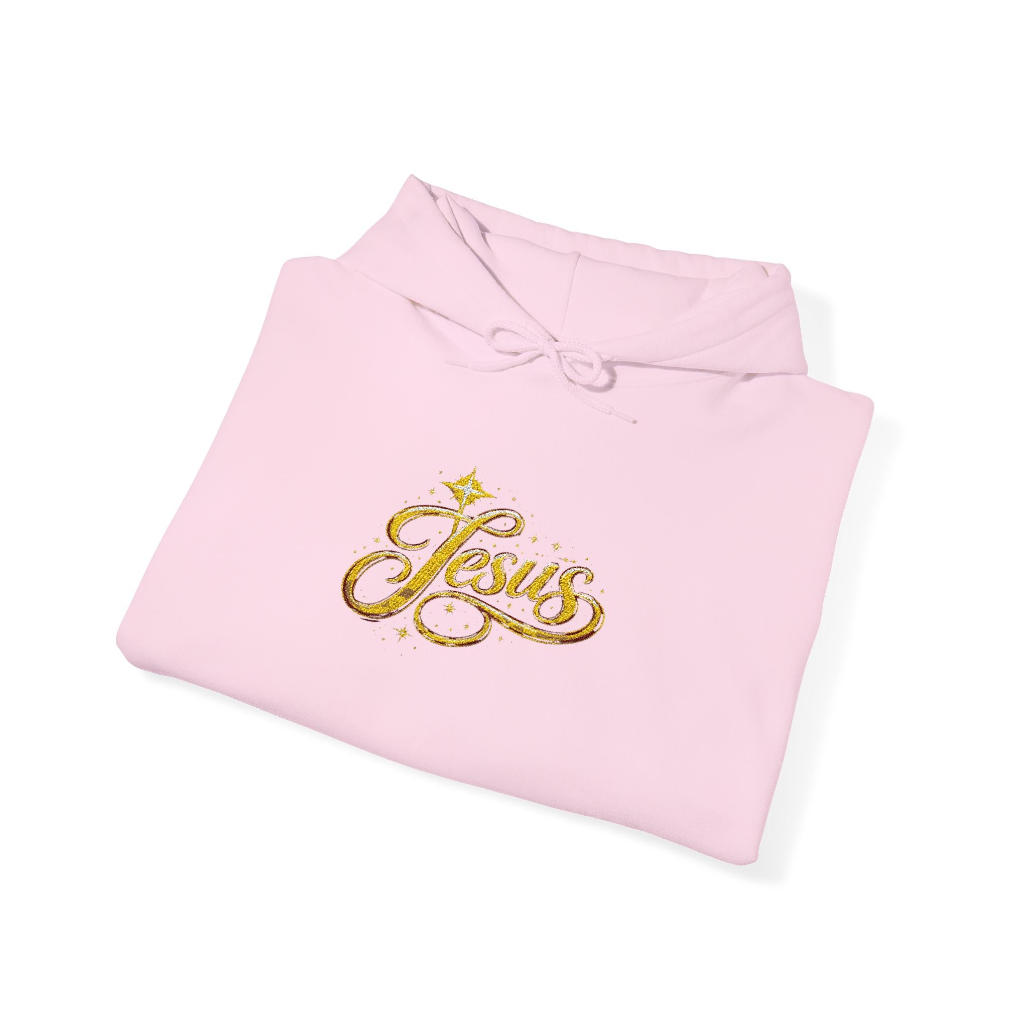 Jesus Gold Script Hoodie – Sparkle Christian Faith Pullover | Inspirational Hoodie
