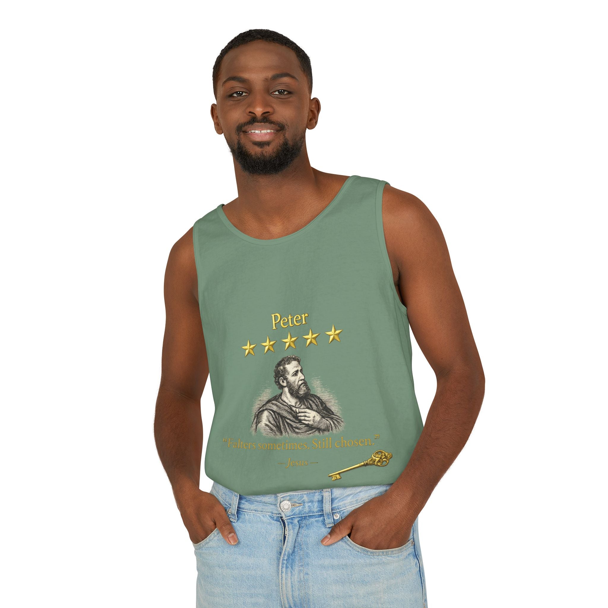 Peter Christian Tank Top — "Falters Sometimes. Still Chosen." Jesus Review-⭐ Five-Star Faith Series⭐