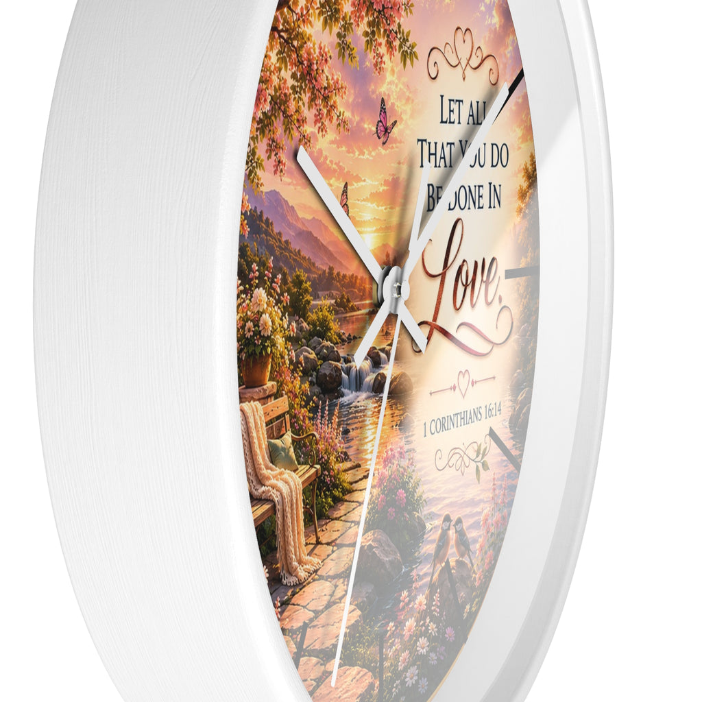 Let All That You Do Be Done in Love Wall Clock | 1 Corinthians 16:14 Christian Decor | Inspirational Scripture Clock