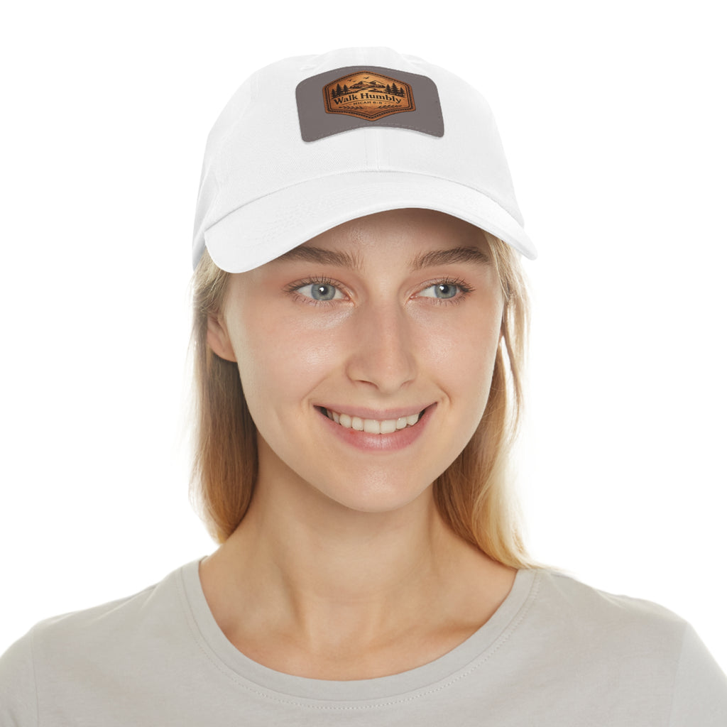 Walk Humbly Leather Patch Dad Hat | Micah 6:8 Christian Outdoor Cap | Faith Freedom Creations