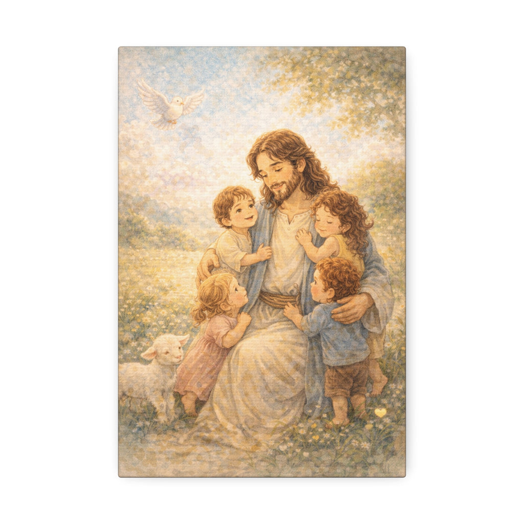 Held in 'His' Care Canvas — Jesus with Children (Matthew 19:14)