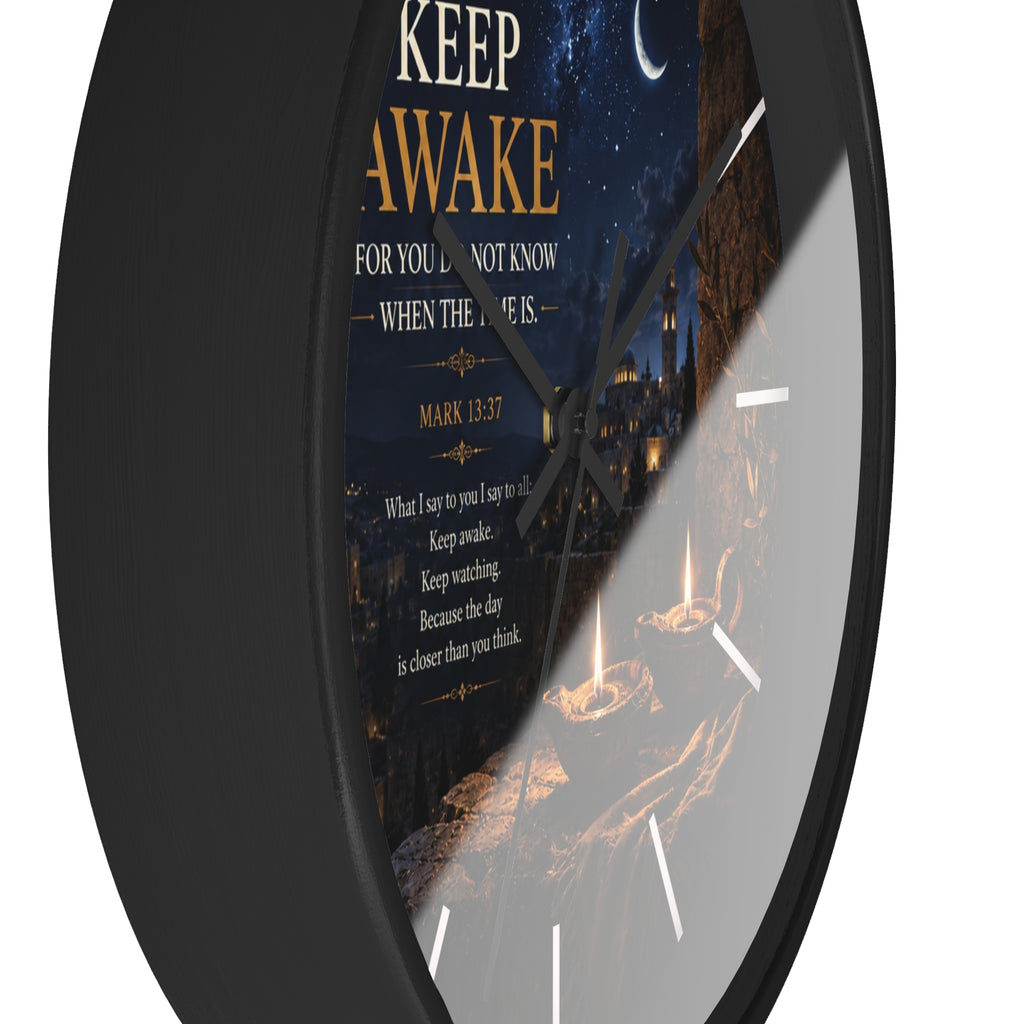 Keep Awake Wall Clock | Mark 13:37 Christian Nightscape Clock | Inspirational Faith Decor
