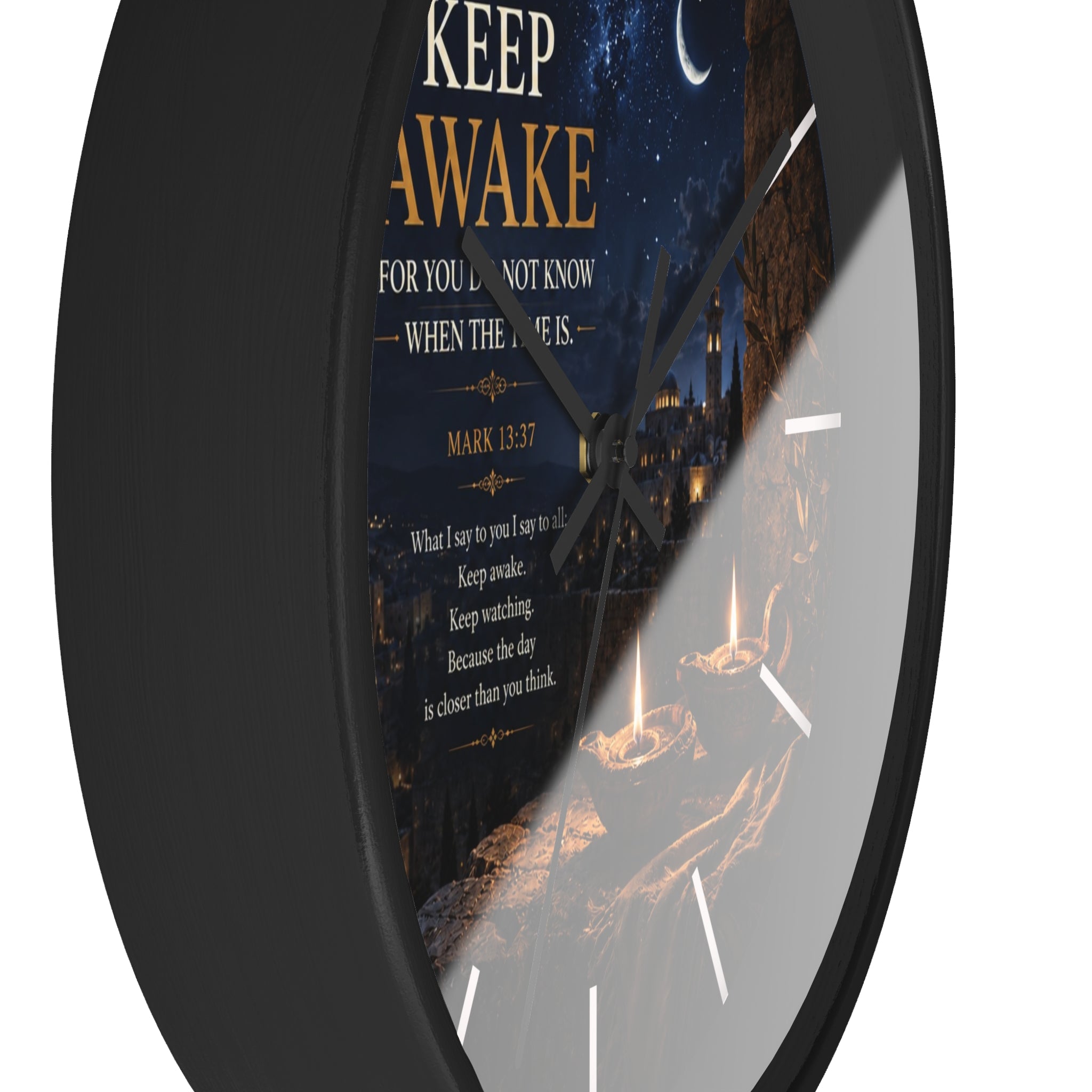 Keep Awake Wall Clock | Mark 13:37 Christian Nightscape Clock | Inspirational Faith Decor