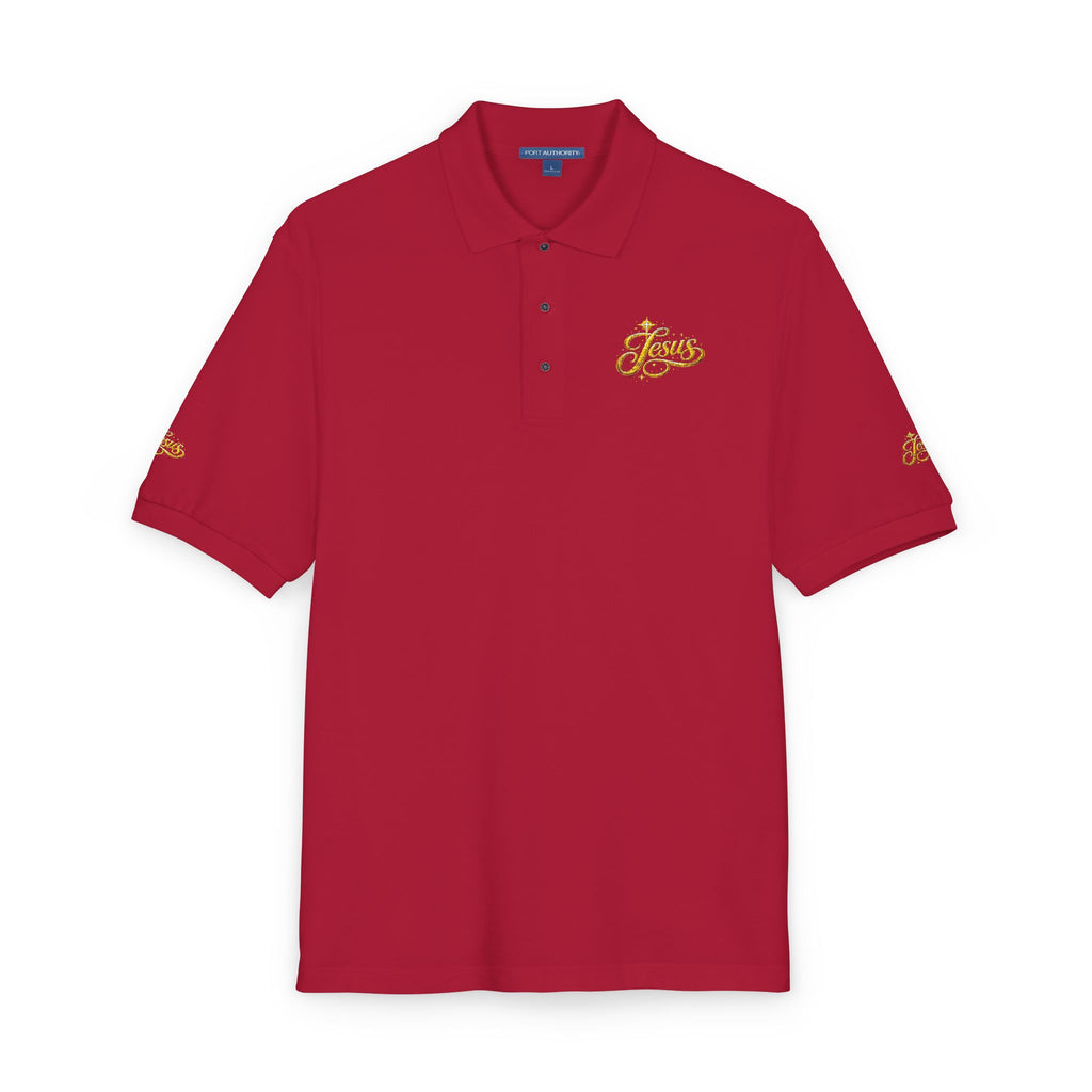 Jesus Gold Fleur Embroidered Polo – Christian Faith Collared Shirt | Elegant Unisex Church Polo