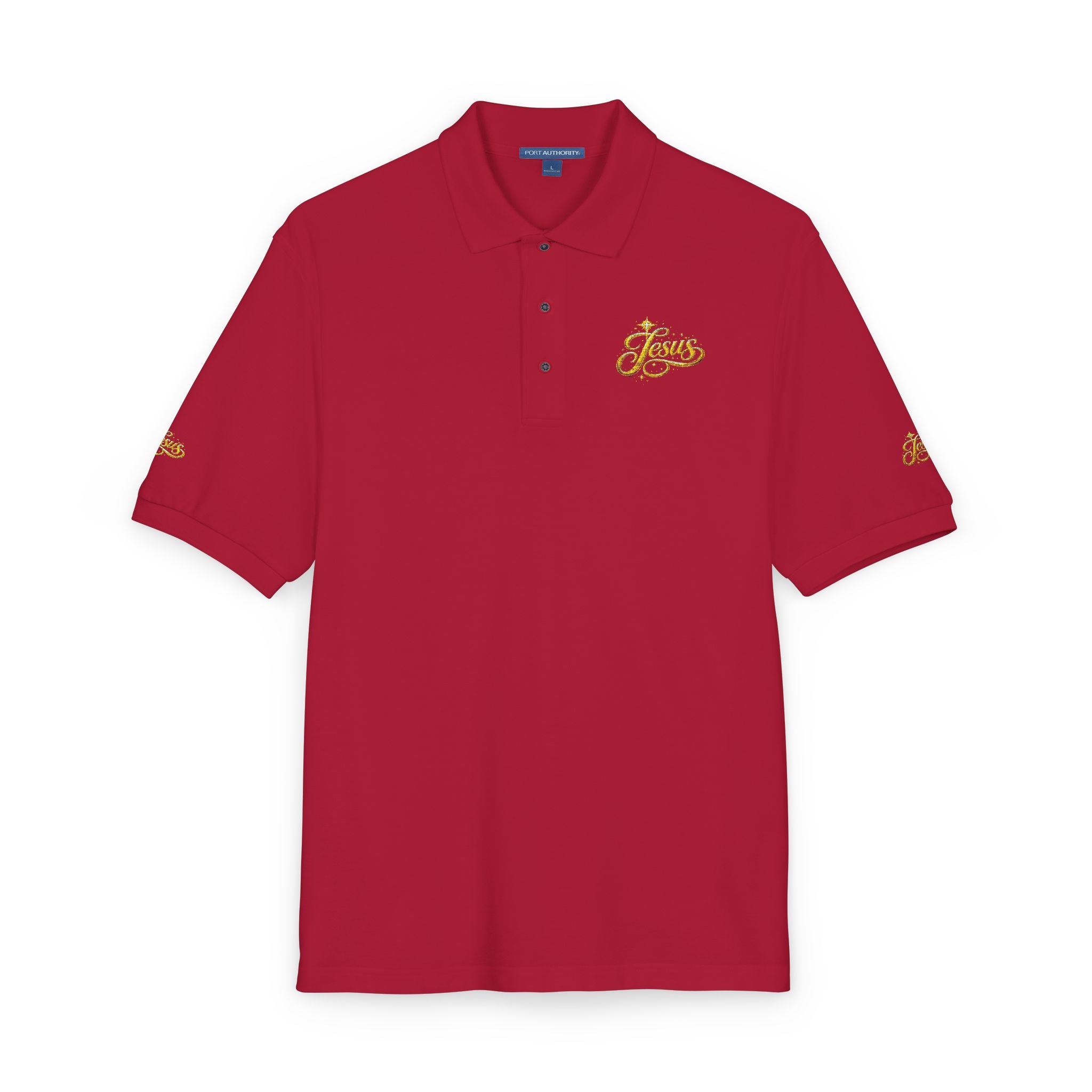 Jesus Gold Fleur Embroidered Polo – Christian Faith Collared Shirt | Elegant Unisex Church Polo