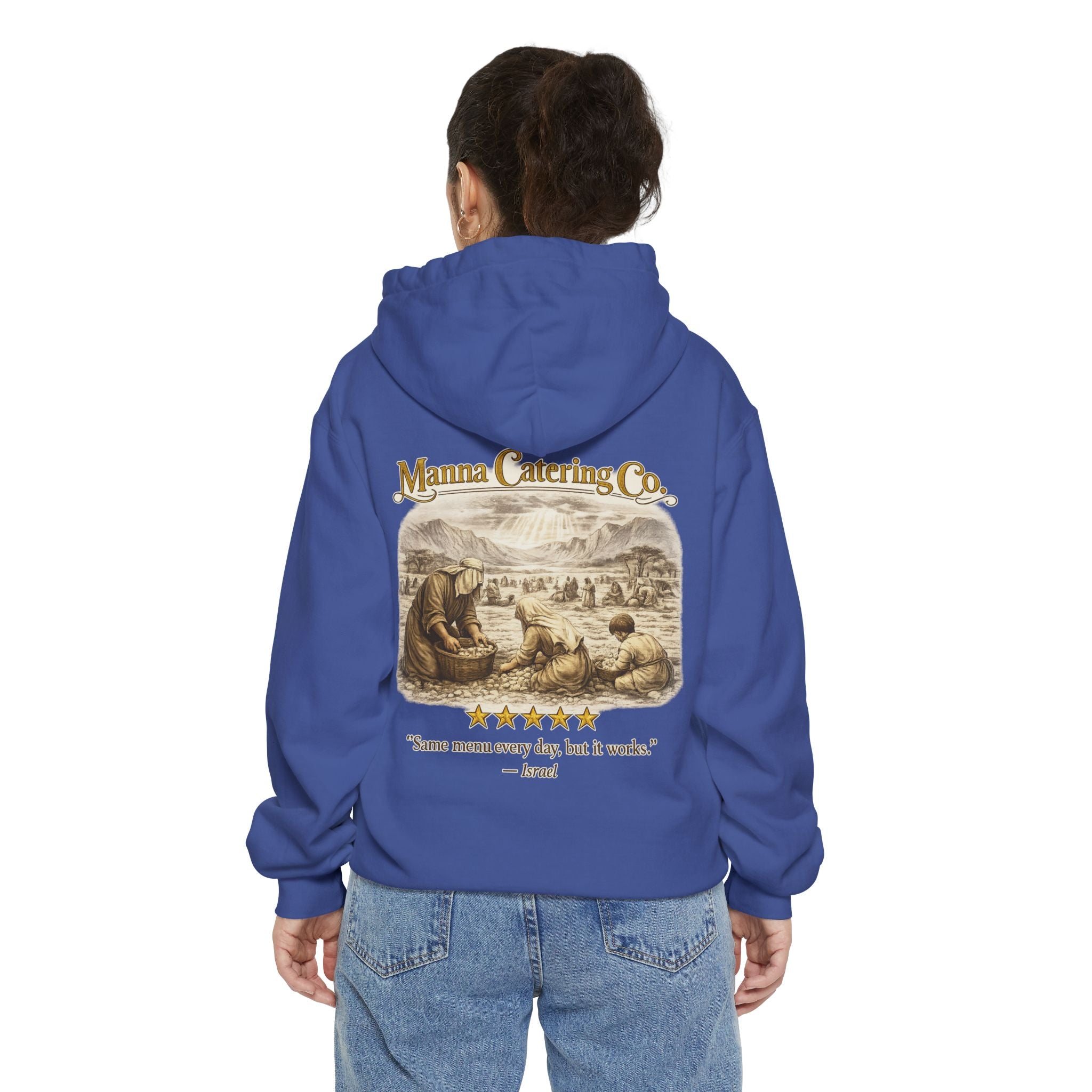 Manna Catering Co. – Hoodie | “Manna Review” Vintage Graphic – Five-Star Faith Series
