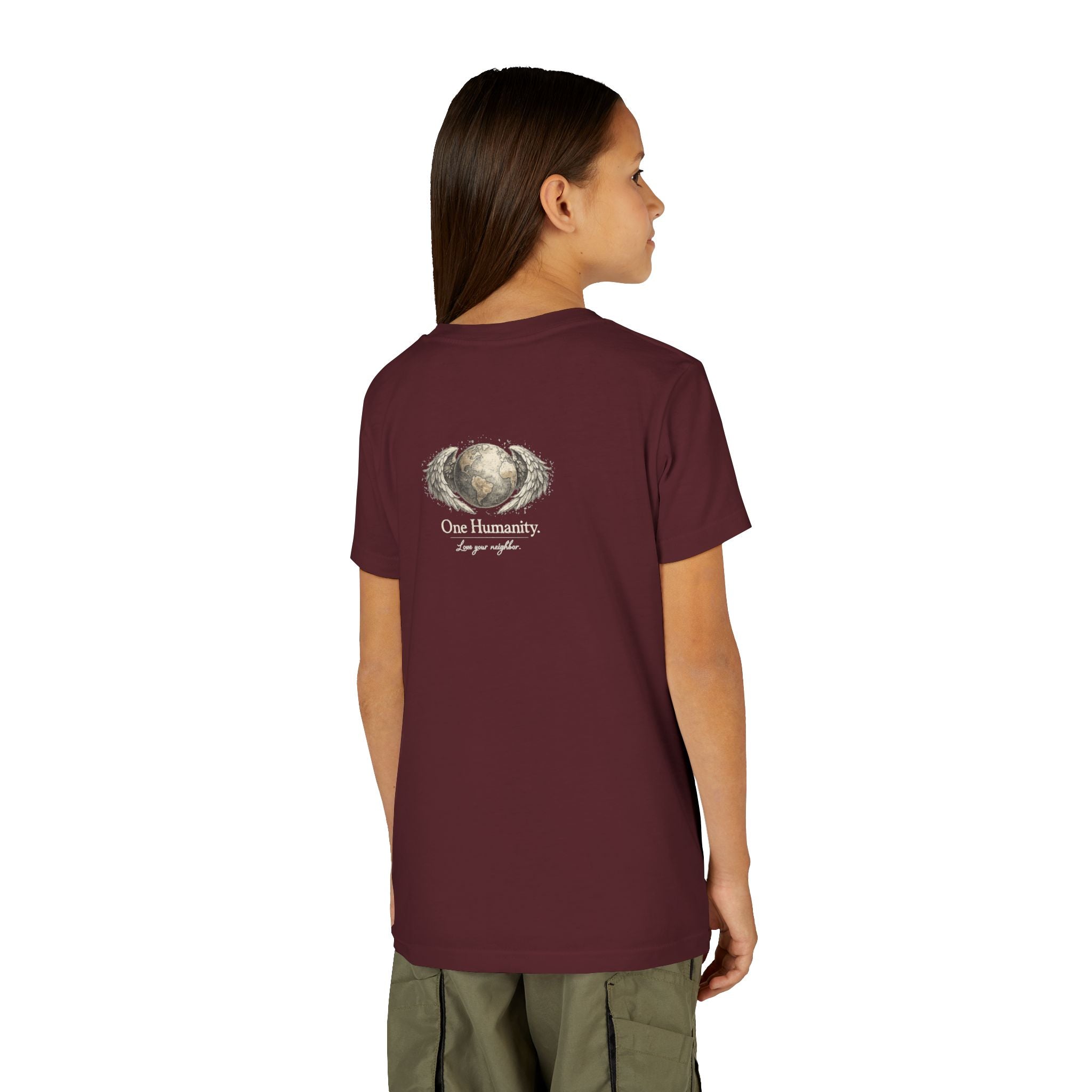 Youth “Quiet Kindness Changes Everything” Tee – Kids Inspirational T-Shirt with Earth & Friends Graphic