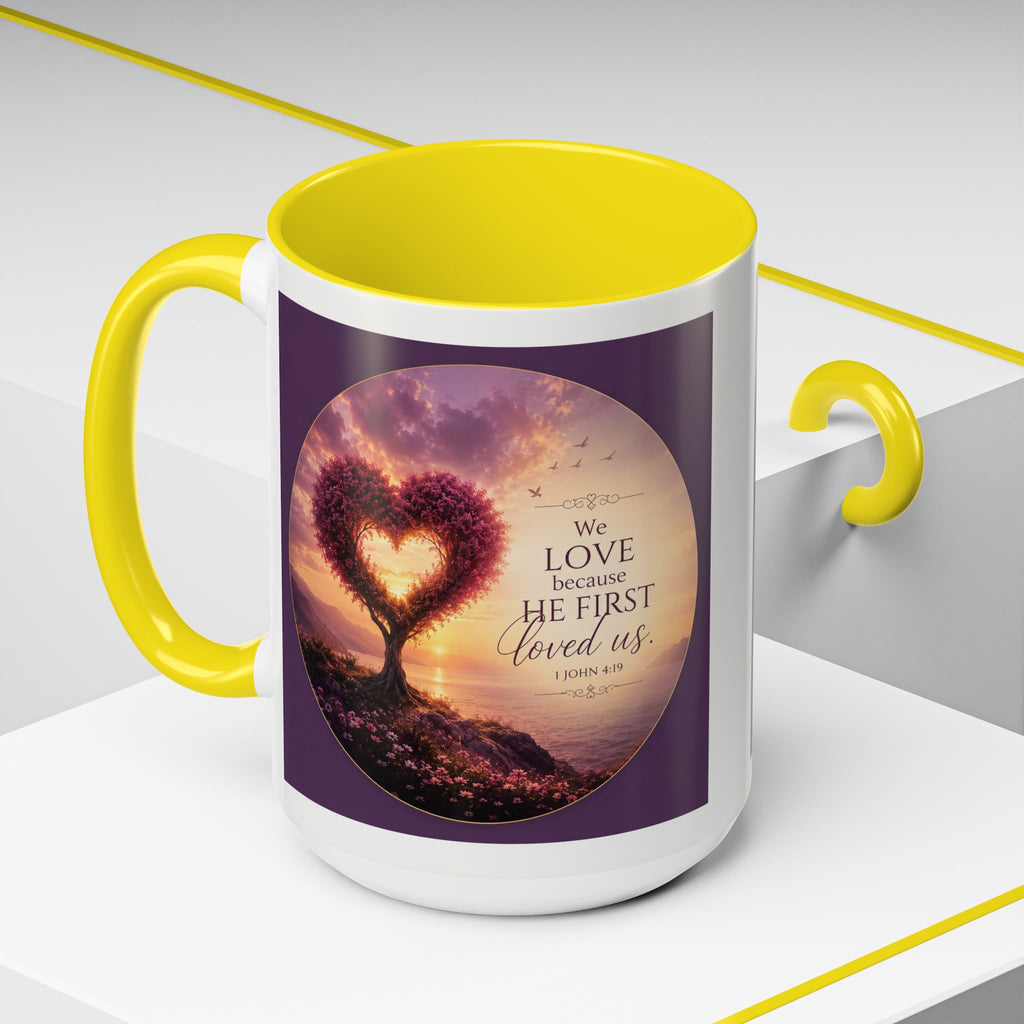 Heart Tree Coffee Mug | We Love Because He First Loved Us Mug | 1 John 4:19 Christian Gift