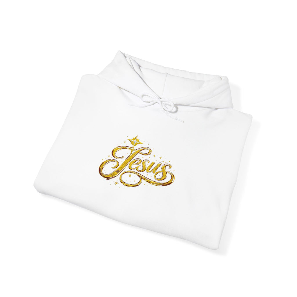 Jesus Gold Script Hoodie – Sparkle Christian Faith Pullover | Inspirational Hoodie