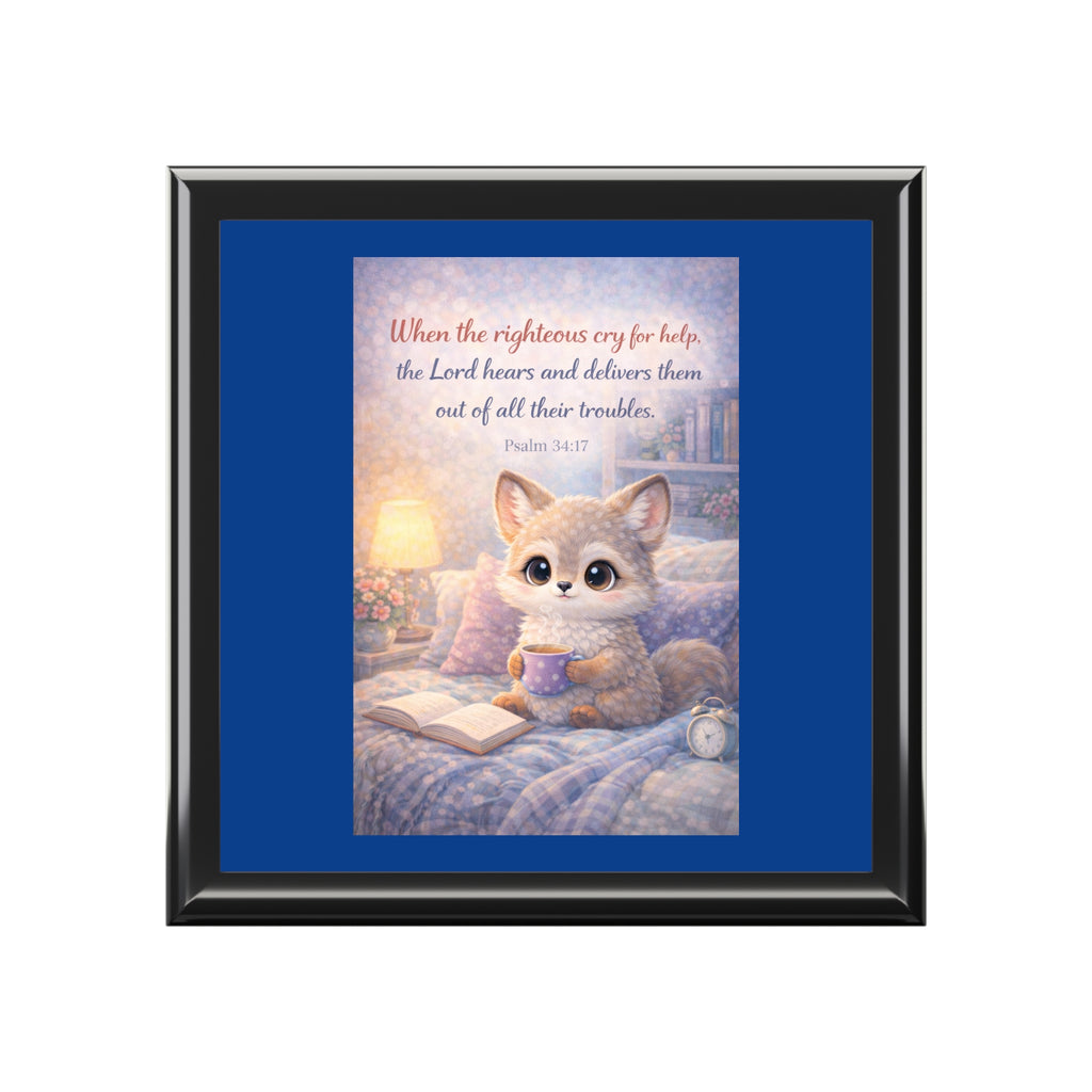The Righteous Cry Out - Cozy Kitten Jewelry Box with Psalm 34:17