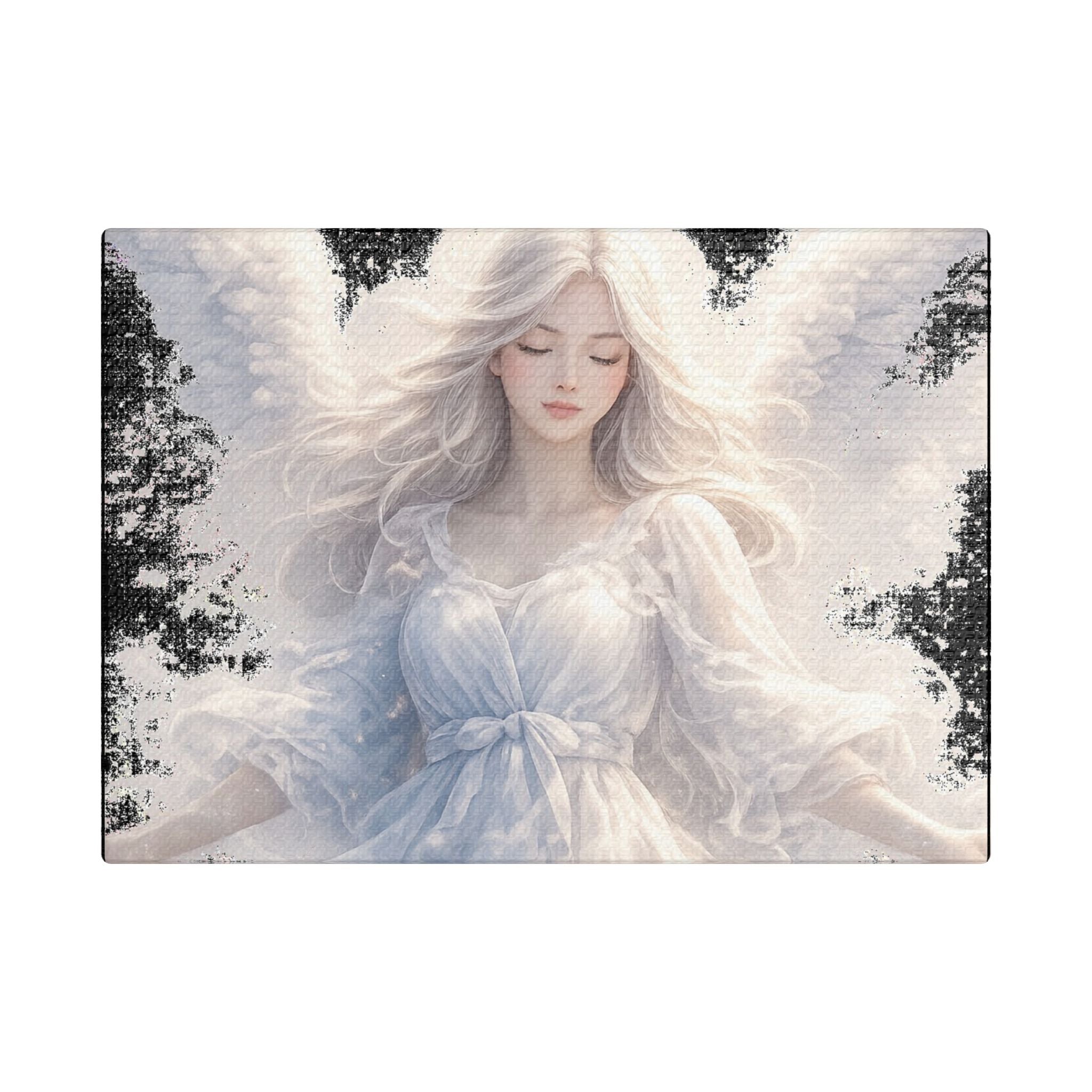 Angelic White Guardian Canvas — Serene Angel Nursery Wall Art