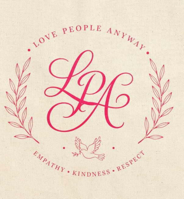 Love People Anyway Pink Monogram Tote Bag | Inspirational Canvas Tote | Empathy Kindness Respect