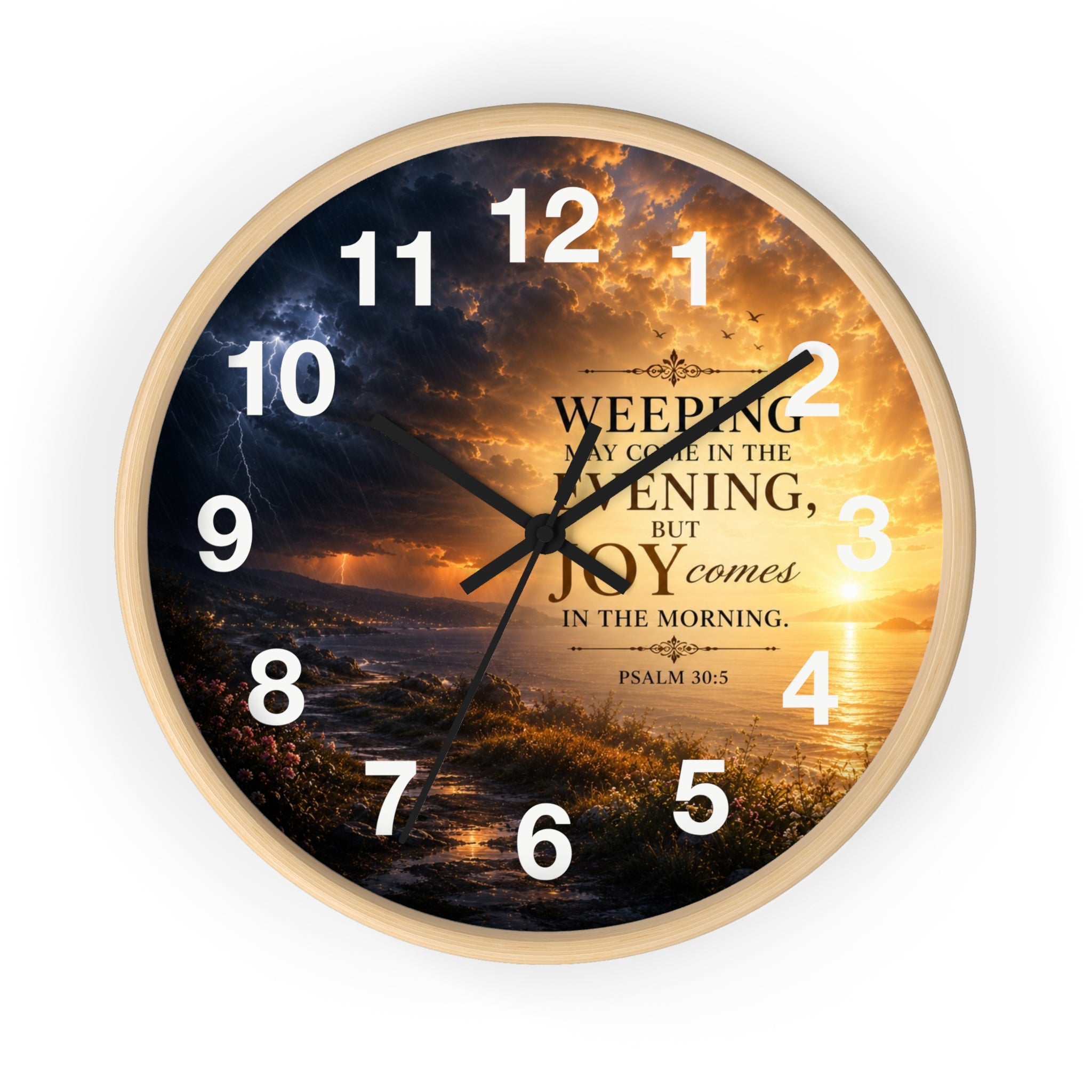 Psalm 30:5 Wall Clock | Joy Comes in the Morning Christian Clock | Inspirational Faith Decor