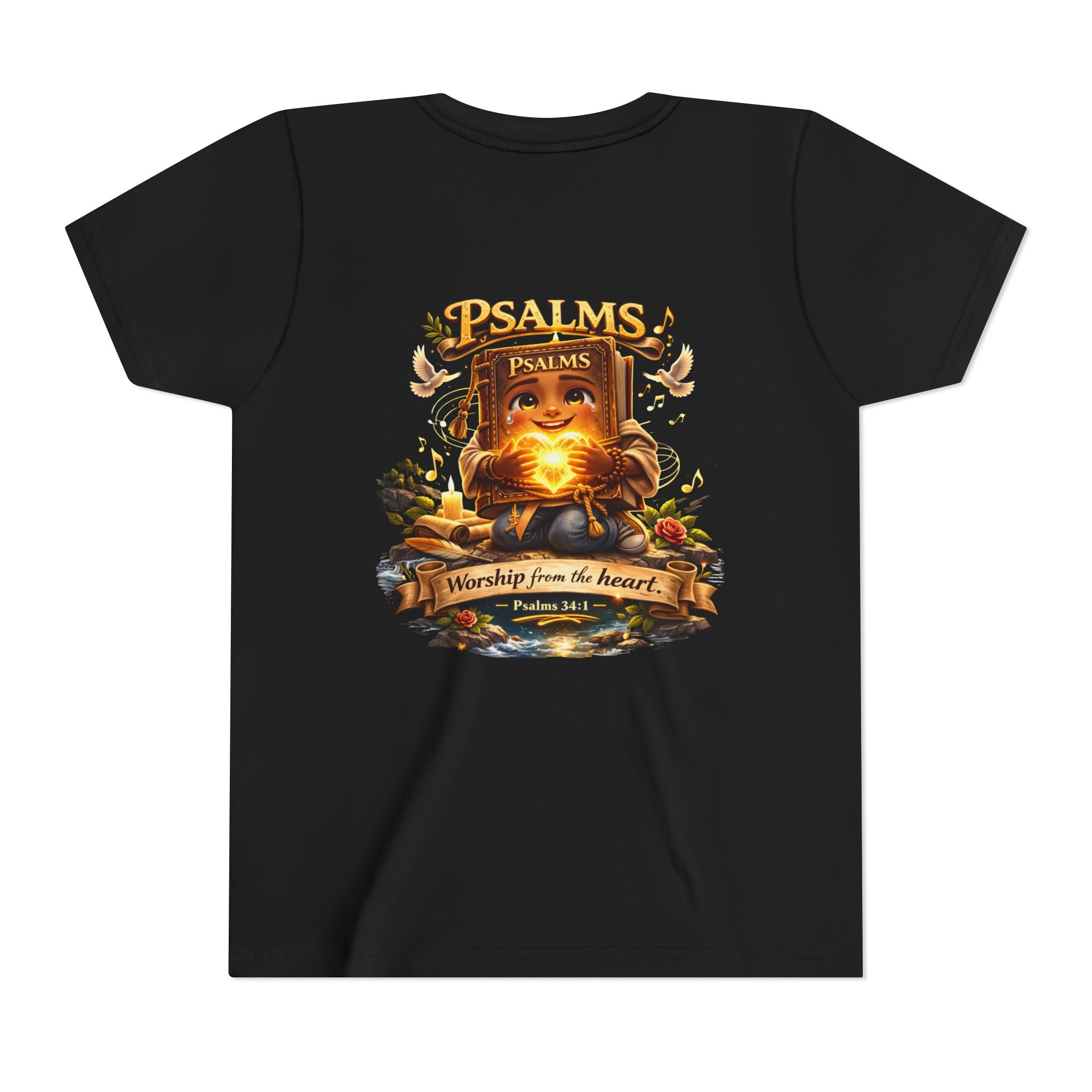 Praise Him Psalms 34:1 Youth T-Shirt | Christian Kids Faith Tee | Inspirational Youth Apparel