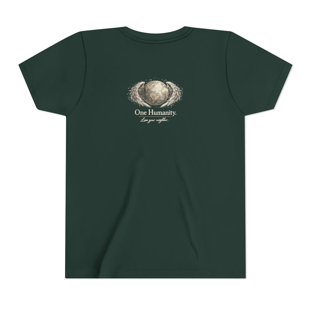 Youth “Quiet Kindness Changes Everything” Tee – Kids Inspirational T-Shirt with Earth & Friends Graphic
