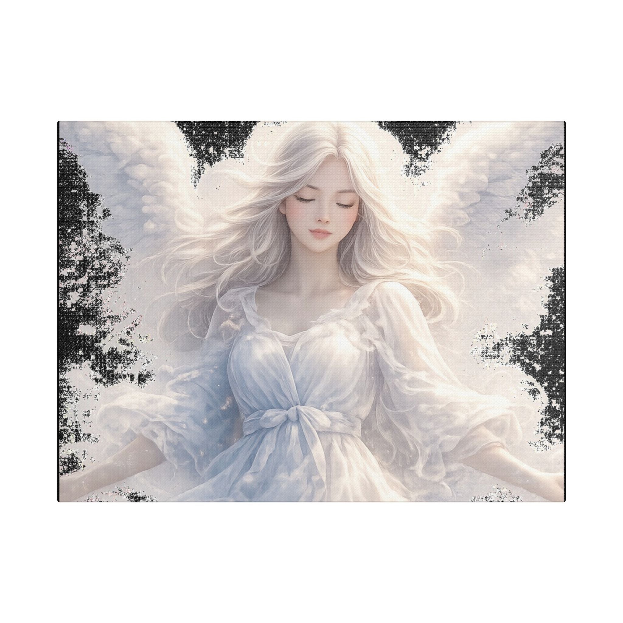 Angelic White Guardian Canvas — Serene Angel Nursery Wall Art