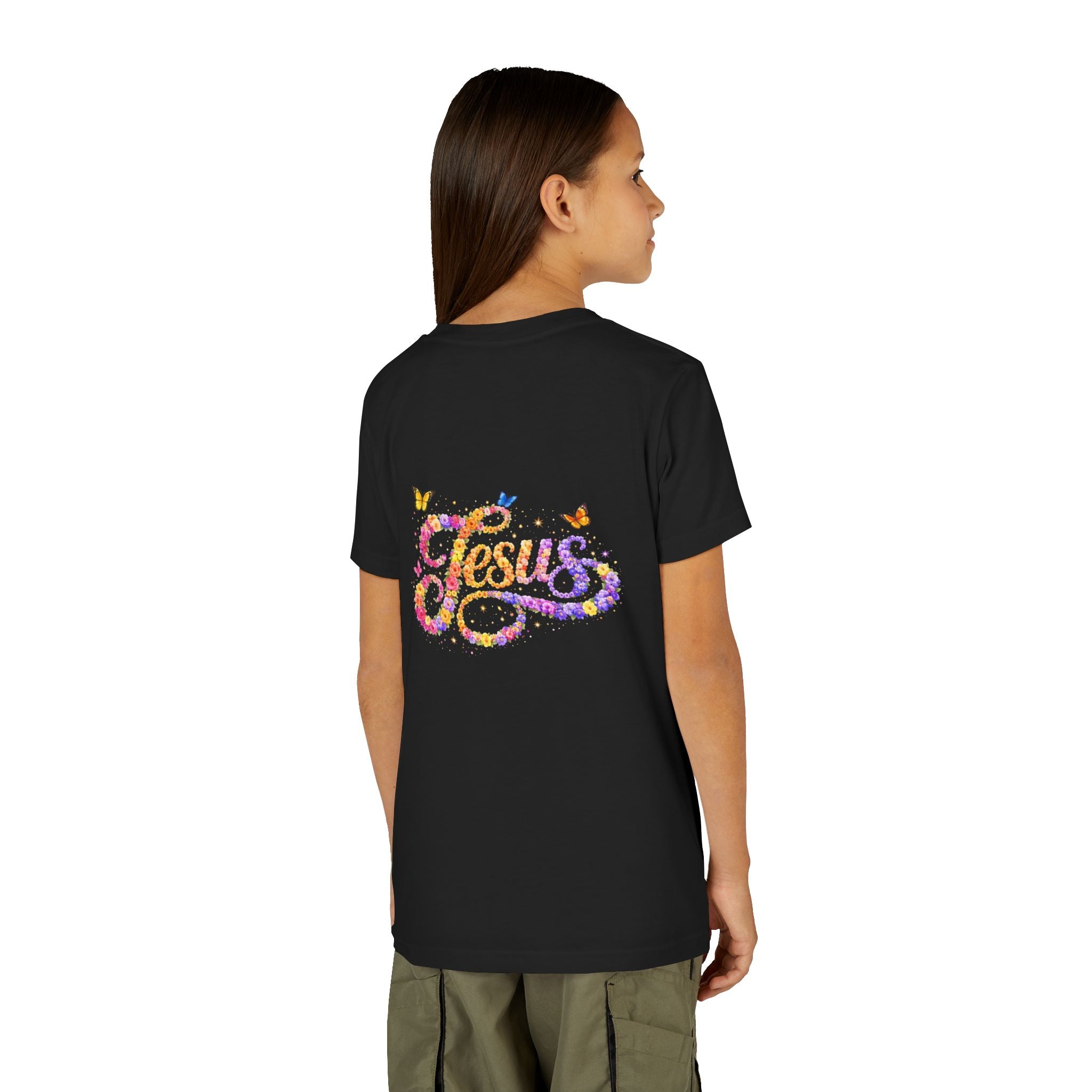 Youth Jesus Floral Script T-Shirt – Butterfly Christian Kids Tee | Faith Youth Shirt