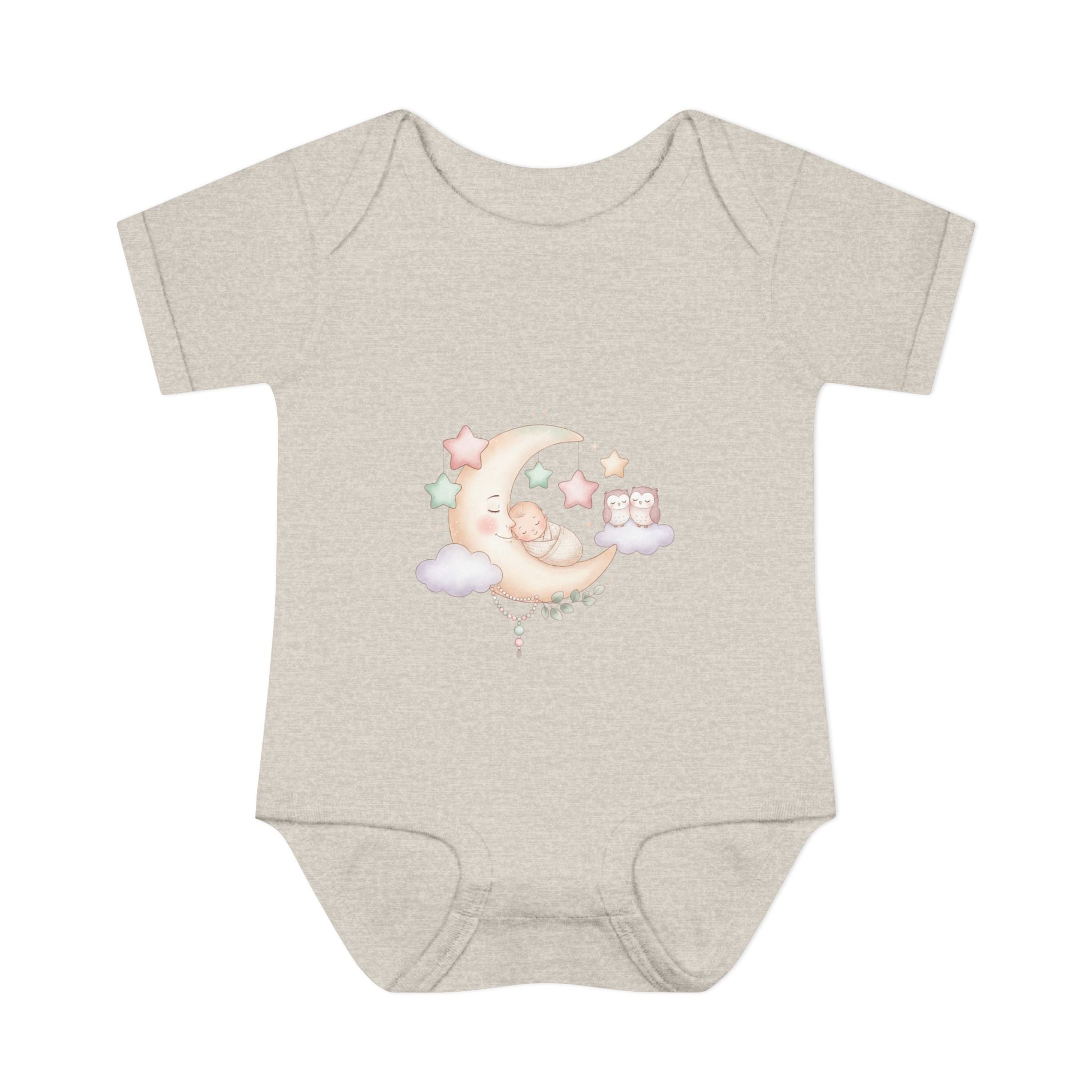 Pastel Moon & Stars Baby Bodysuit – Sleepy Moon Newborn Onesie | Cozy Baby Outfit