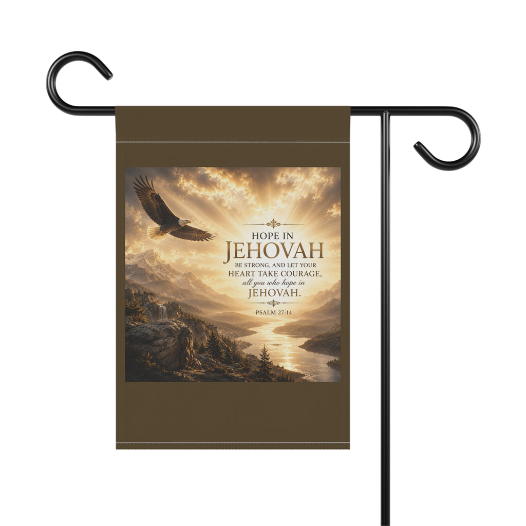 Hope in Jehovah Garden Flag | Psalm 27:14 Inspirational Eagle Banner | Christian Outdoor Decor